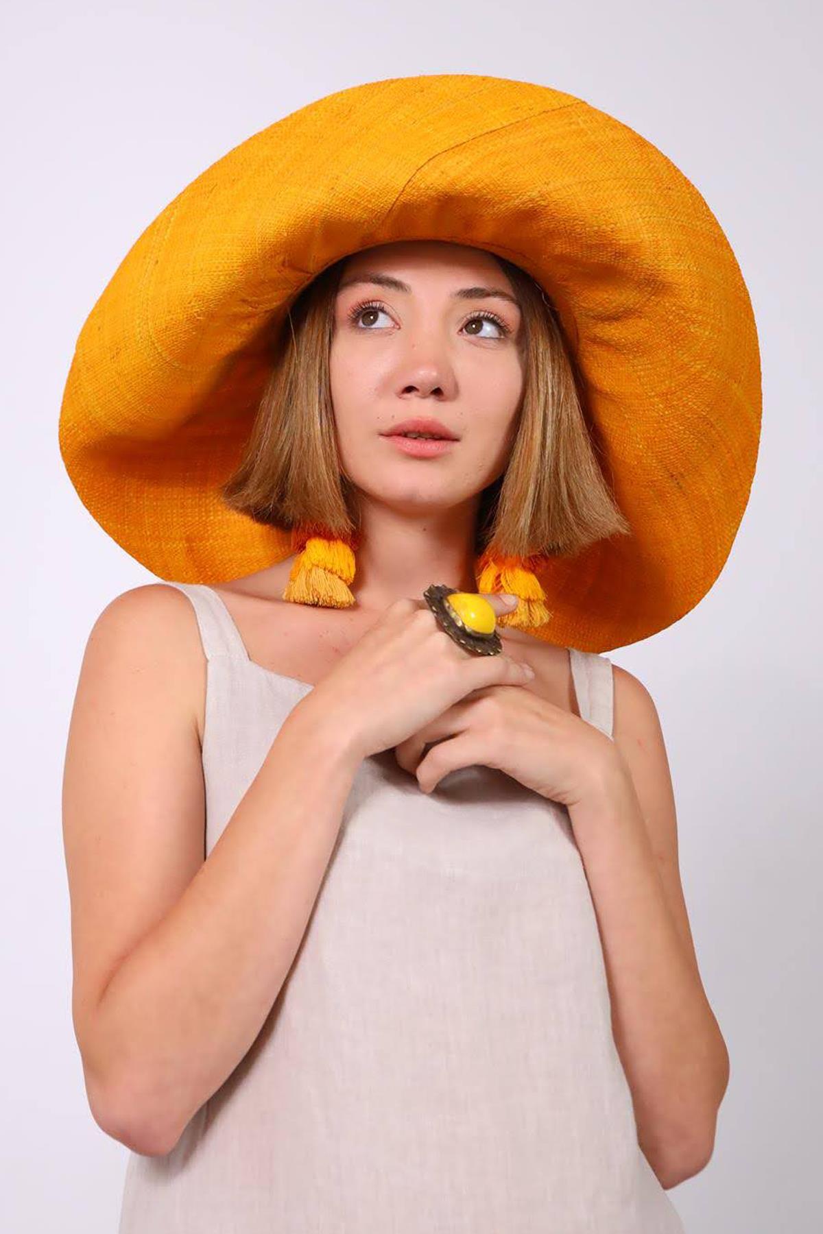  Turuncu Rafya Şapka