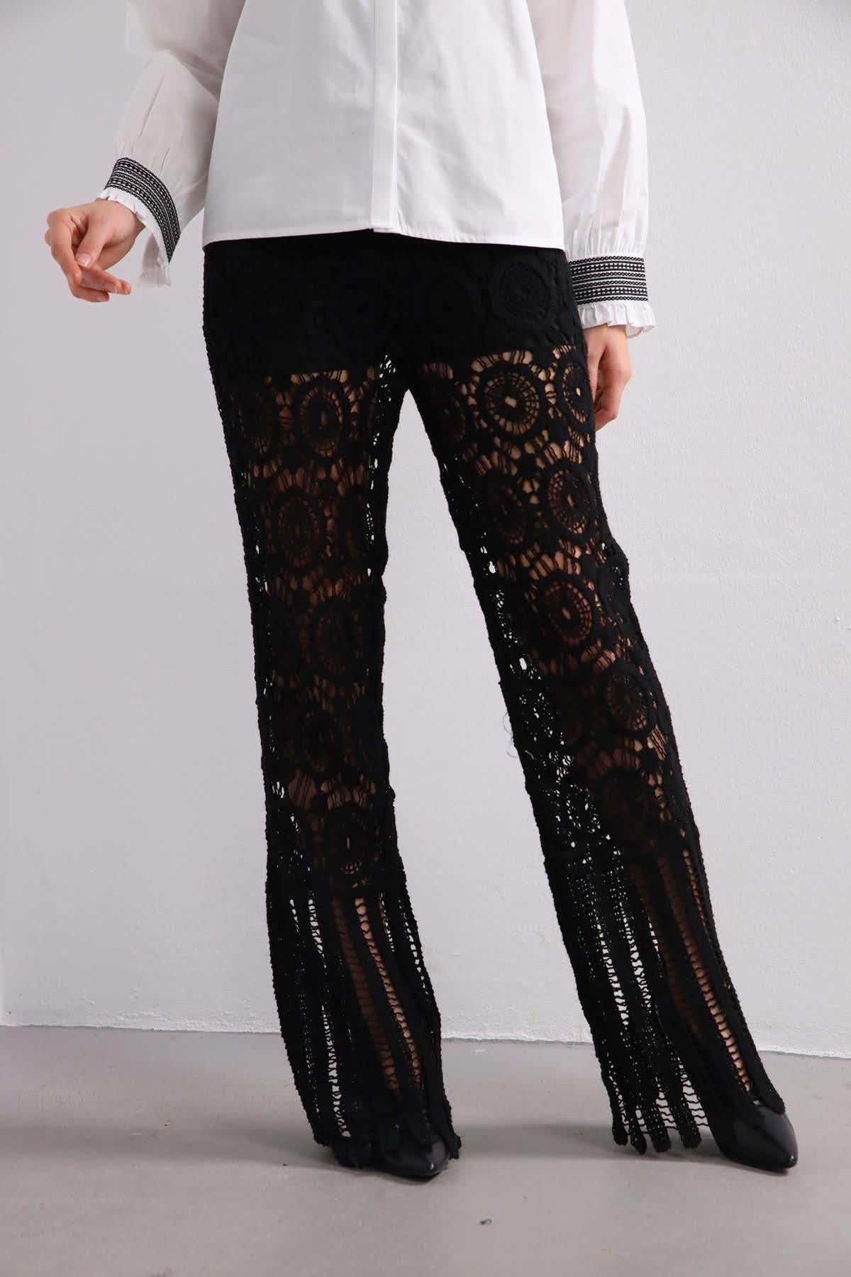 Siyah Dantelli Pantolon - Şaman Butik Siyah Dantelli Pantolon
