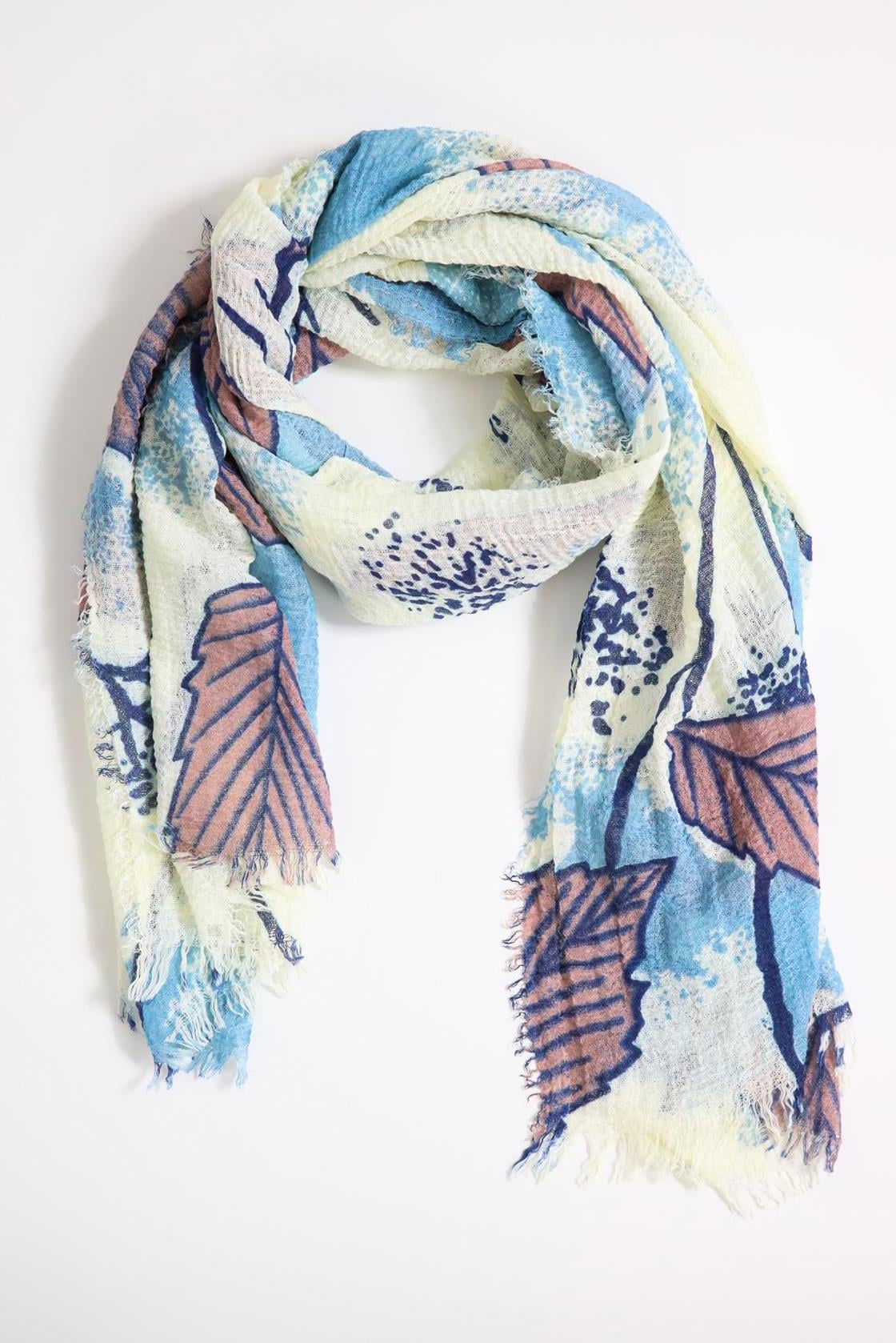  Turkuaz Yaprak Desenli Saçaklı Şal