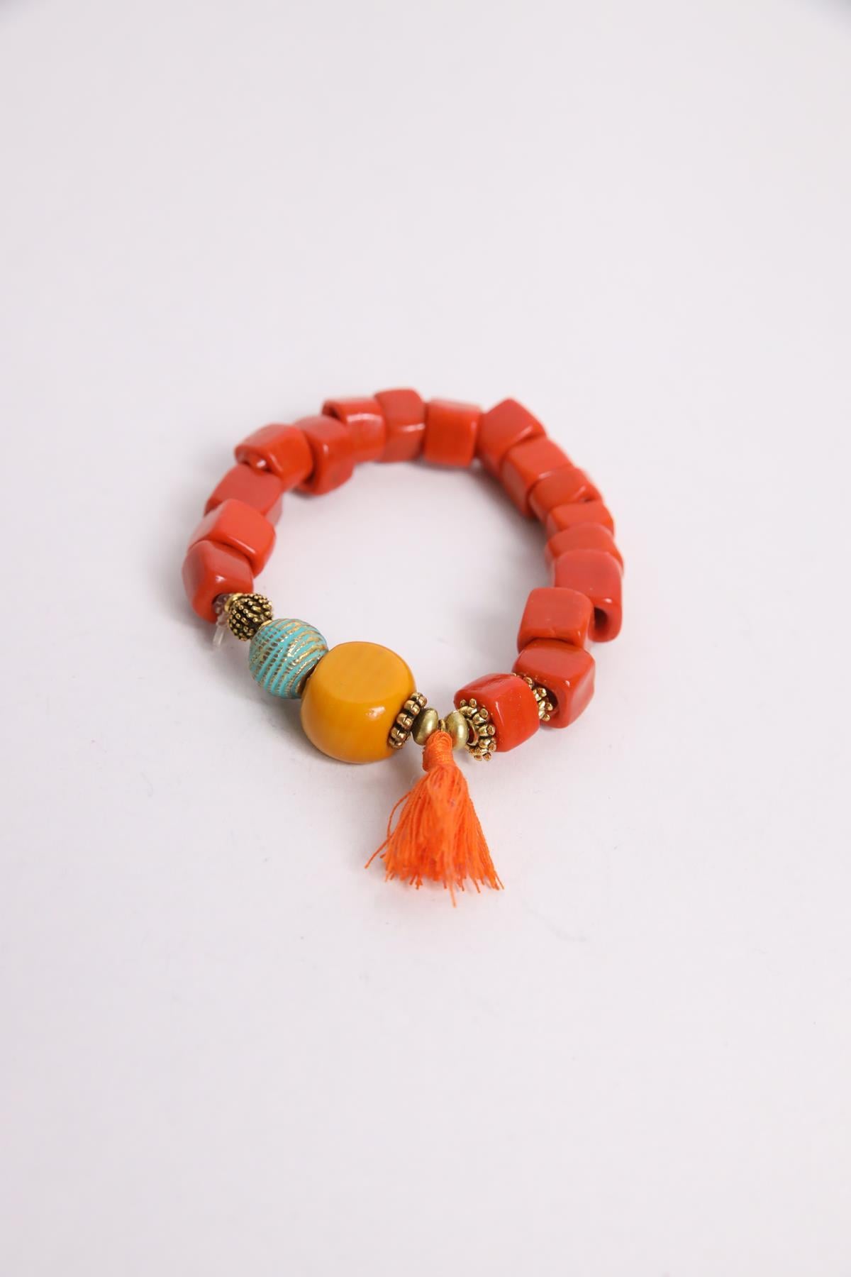 Nazar Boncuğu Detaylı Turuncu Cam Bileklik