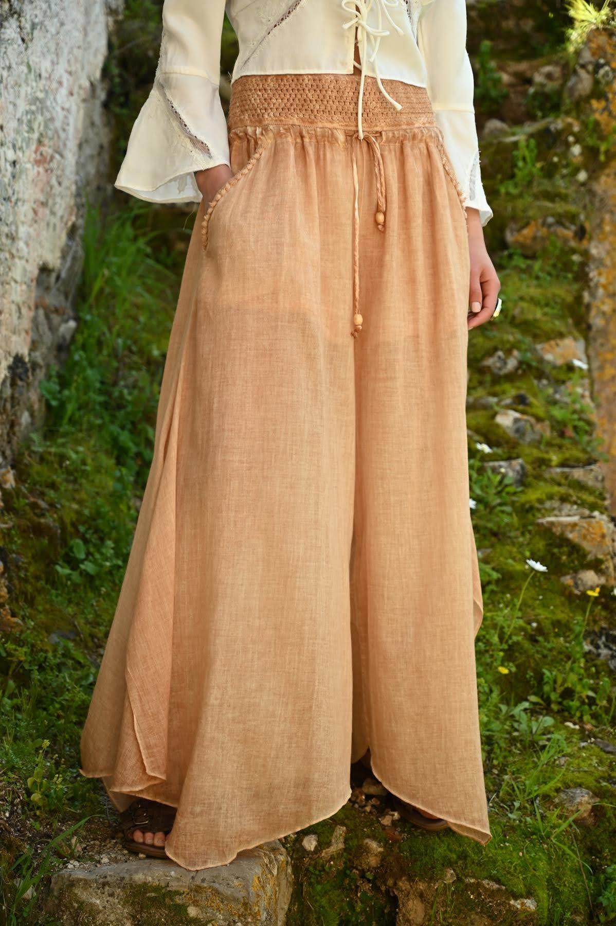 Camel Rengi Beli Gipeli İspanyol Paça Pantolon