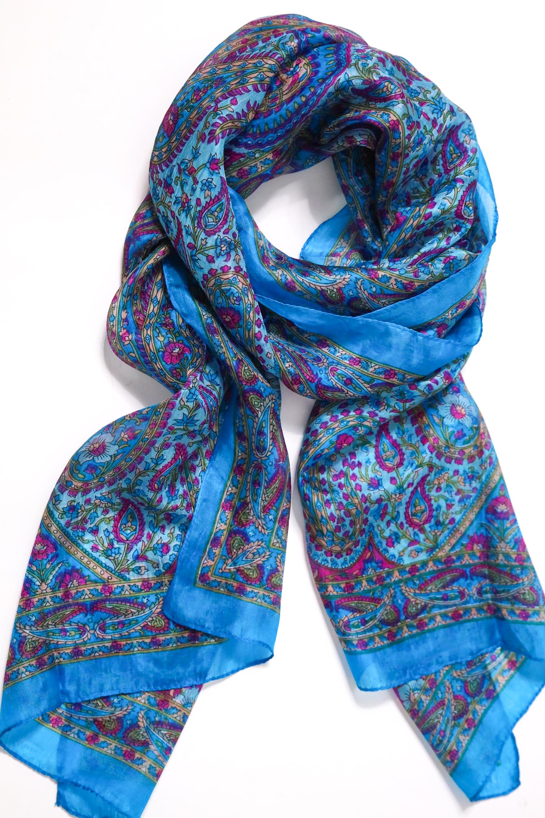  Turkuaz Desenli İpek Şal