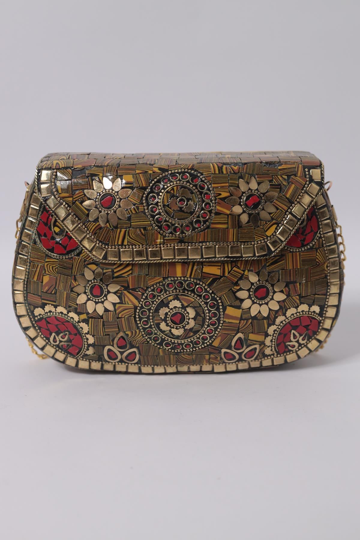 Hardal Rengi Taşlı Özel Tasarım Çanta