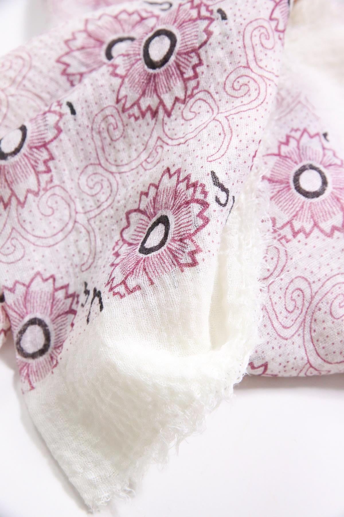 Gül Kurusu Çiçek Desenli Pamuk Şal - Şaman Butik Gül Kurusu Çiçek Desenli Pamuk Şal