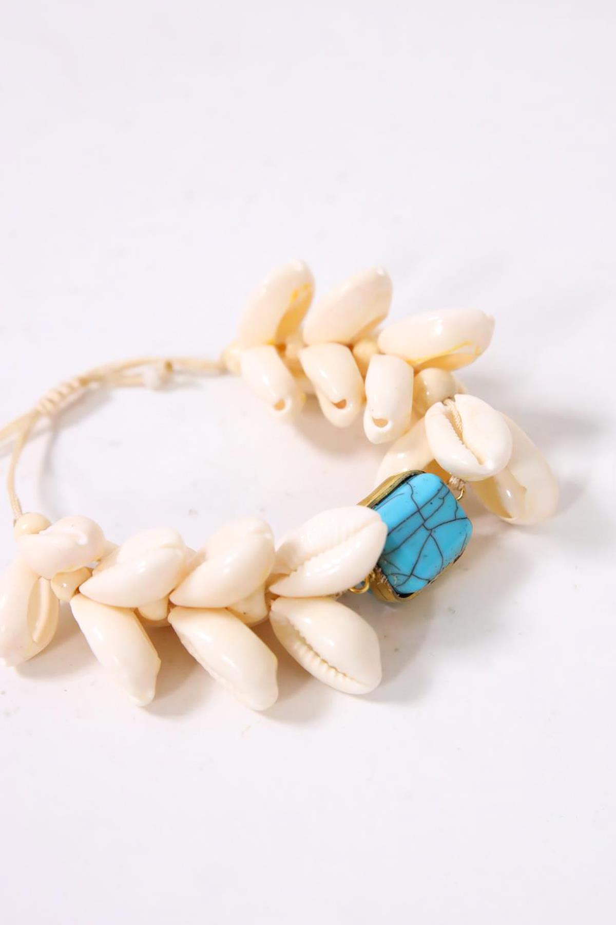 Turkuaz Taş Detaylı Deniz Kabuğu Bileklik - Şaman Butik Turkuaz Taş Detaylı Deniz Kabuğu Bileklik