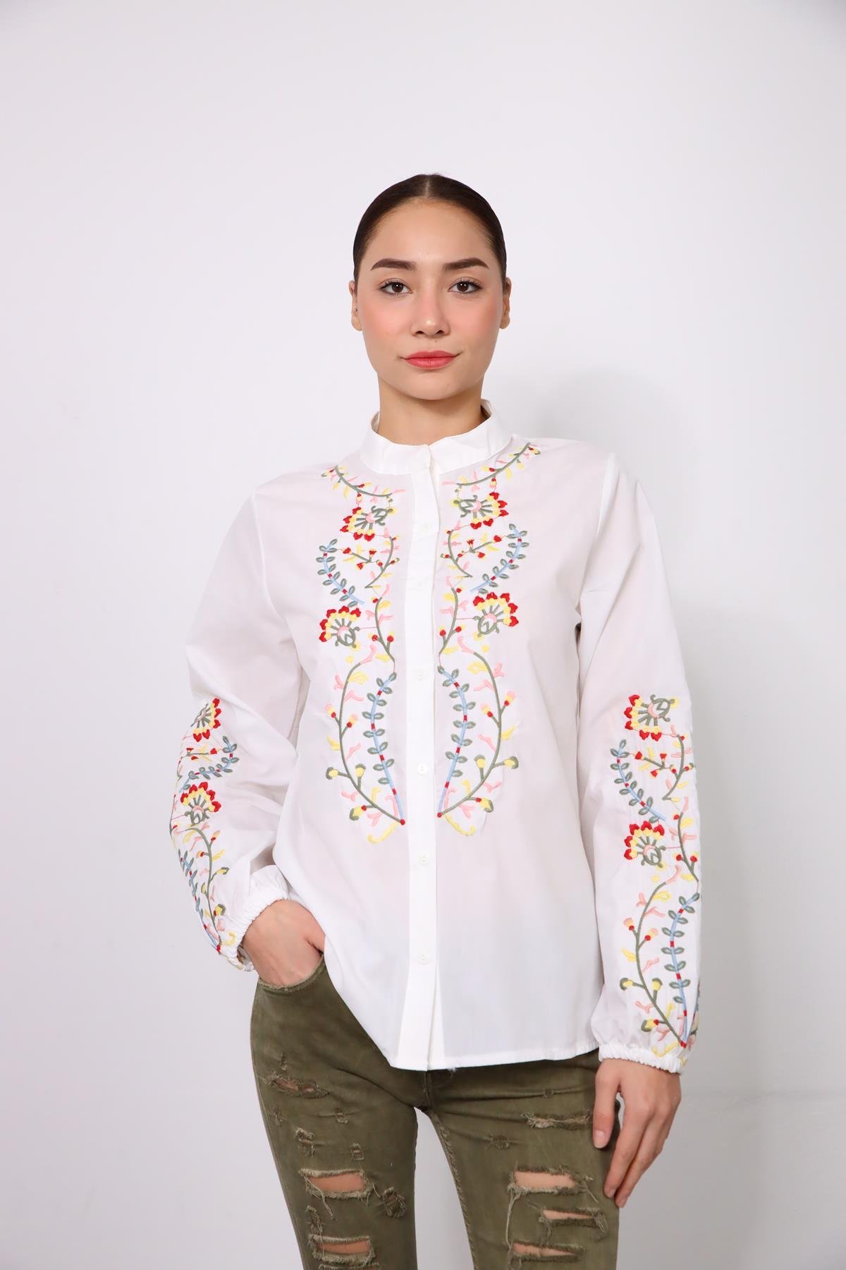 White Colourful Embroidered Shirt White Colourful Embroidered Shirt