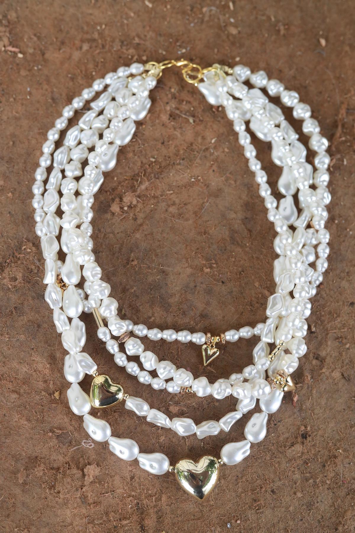 Gold Detaylı Çoklu İnci Kolye