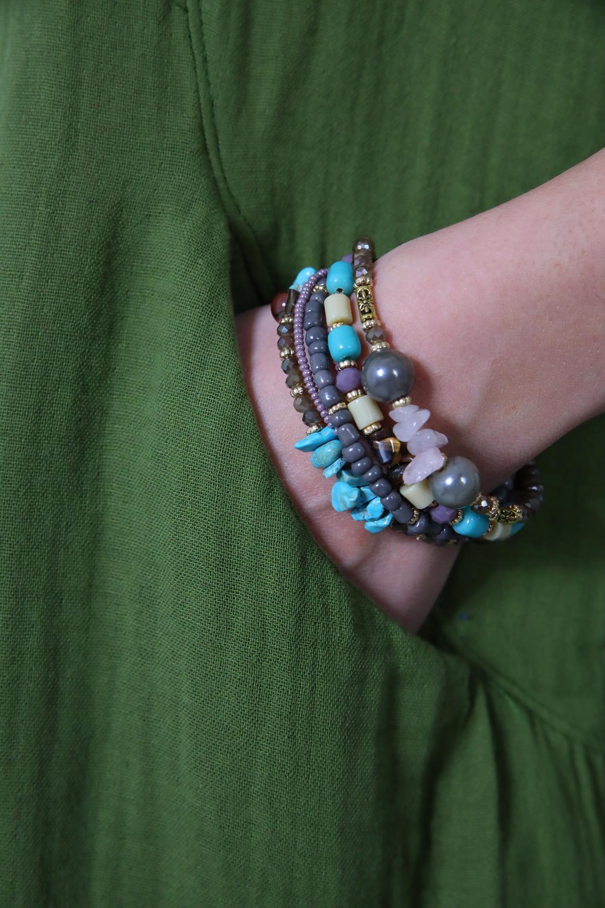 Pembe Kuvars Ve Turkuaz Detaylı Bileklik - Şaman Butik Pembe Kuvars Ve Turkuaz Detaylı Bileklik