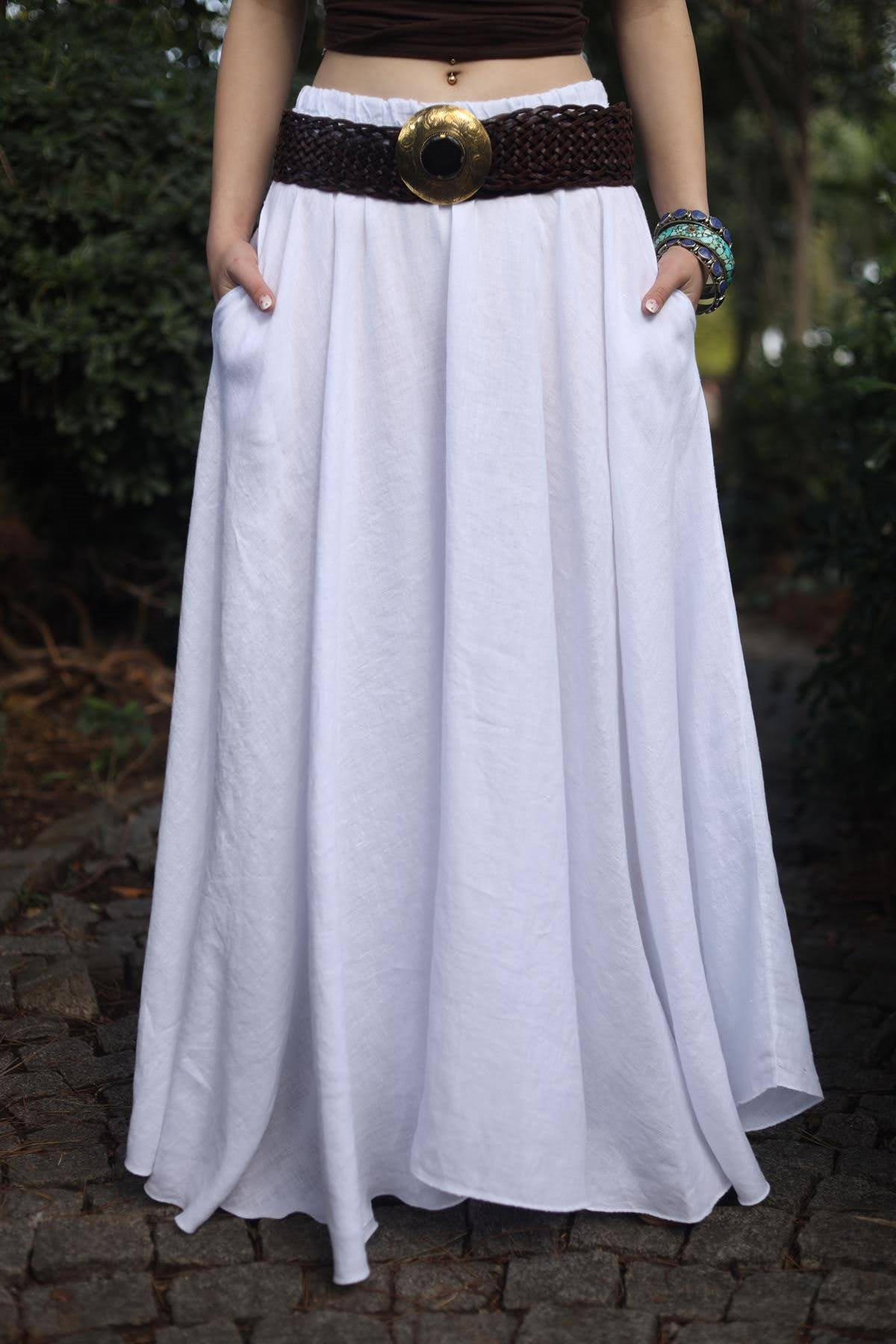 Beyaz Cepli Keten Etek