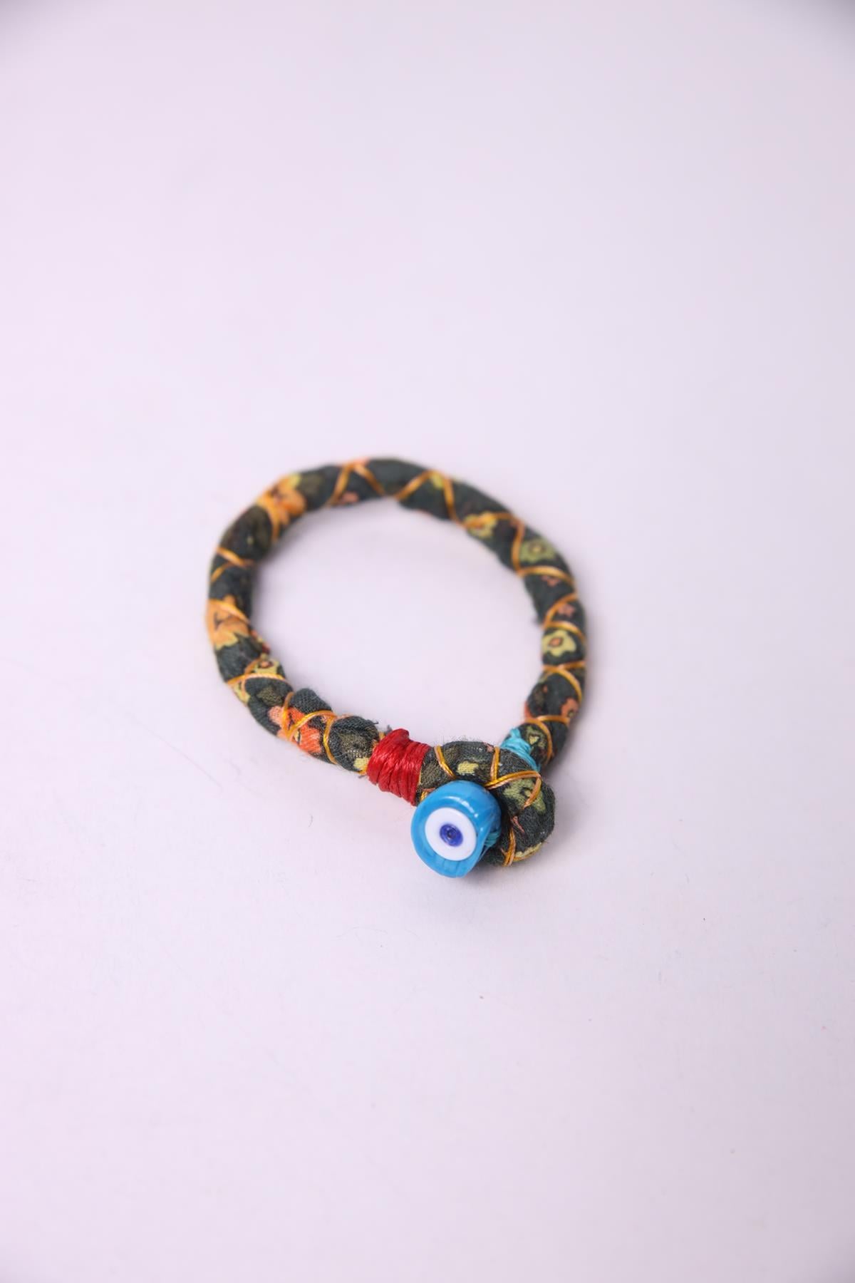 Nazar Boncuğu Detaylı Renkli Kumaş Tasarım Bileklik