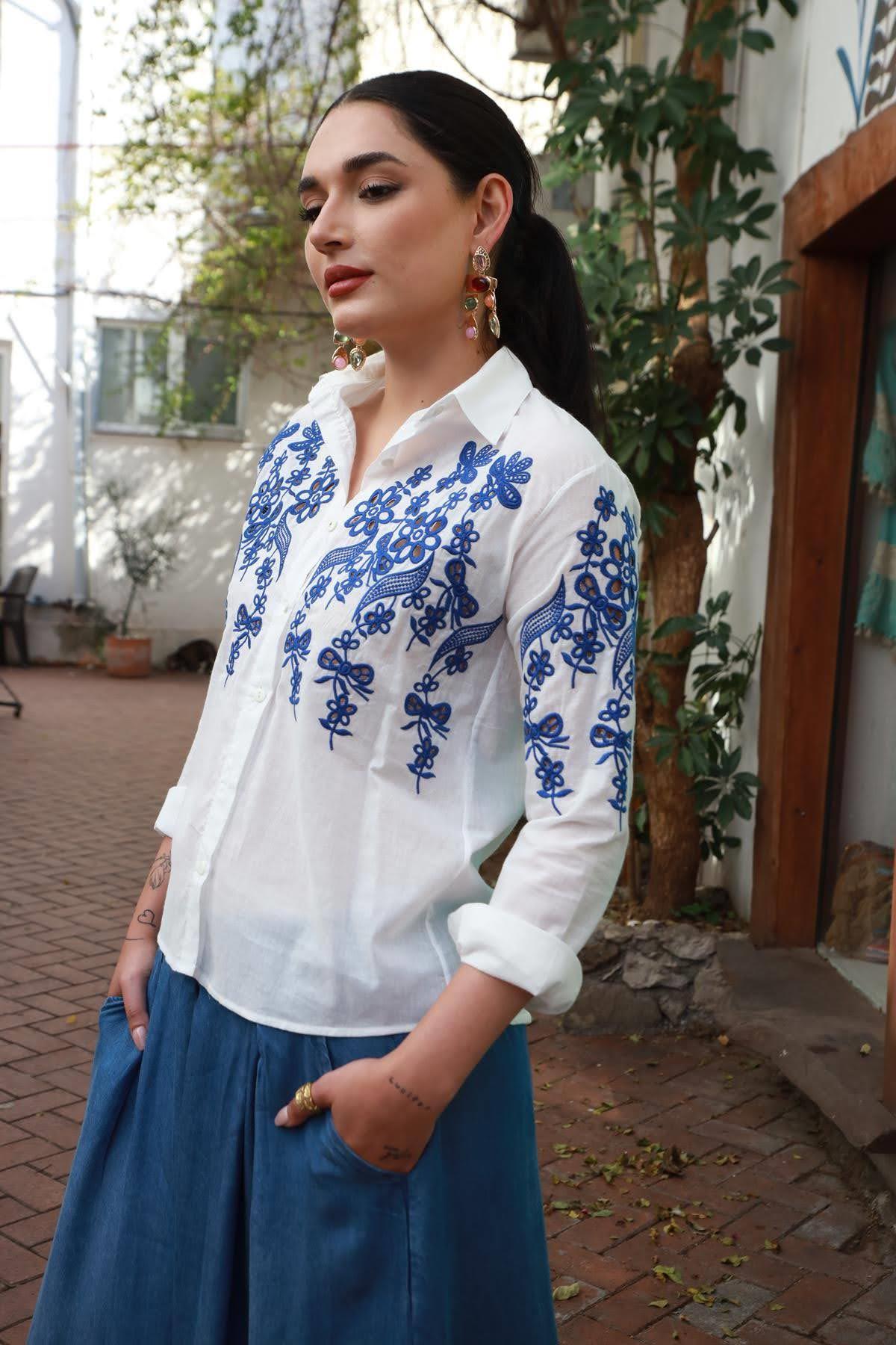 White Floral Patterned Shirt