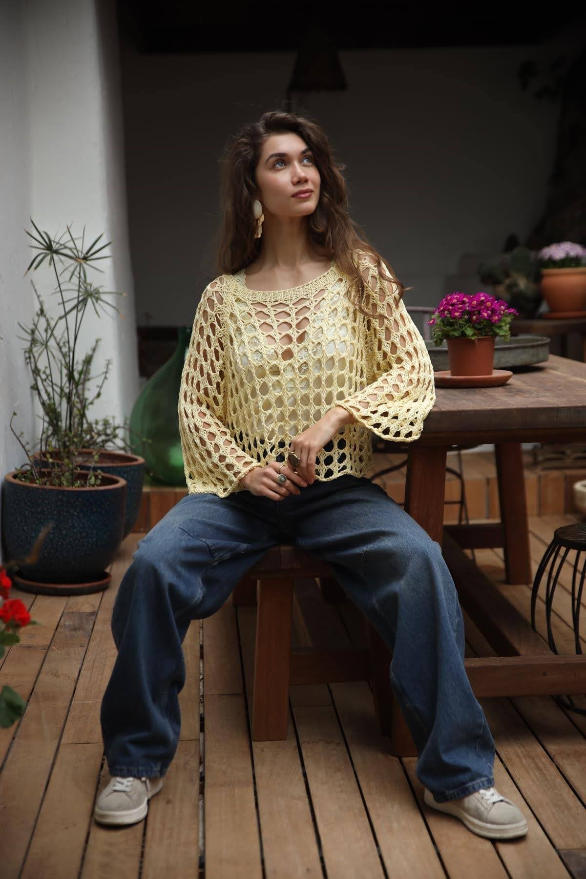 Butter Yellow Delikli Triko Bluz