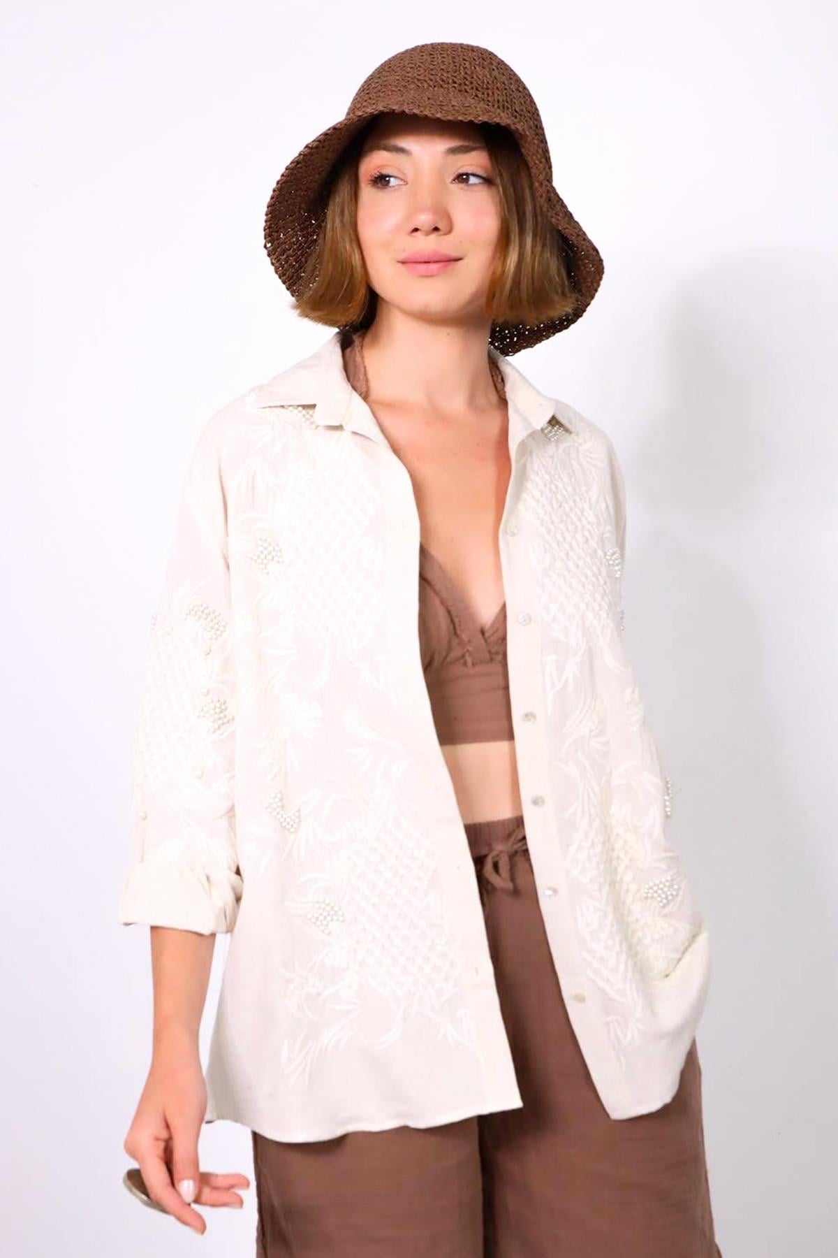 Kahverengi El Örgüsü Hasır Şapka - Şaman Butik Kahverengi El Örgüsü Hasır Şapka