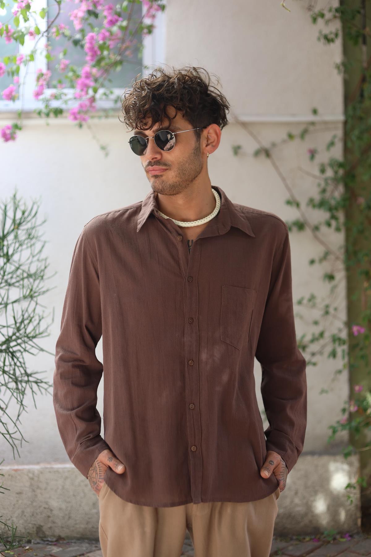 Brown Stitched Men's Shirt
