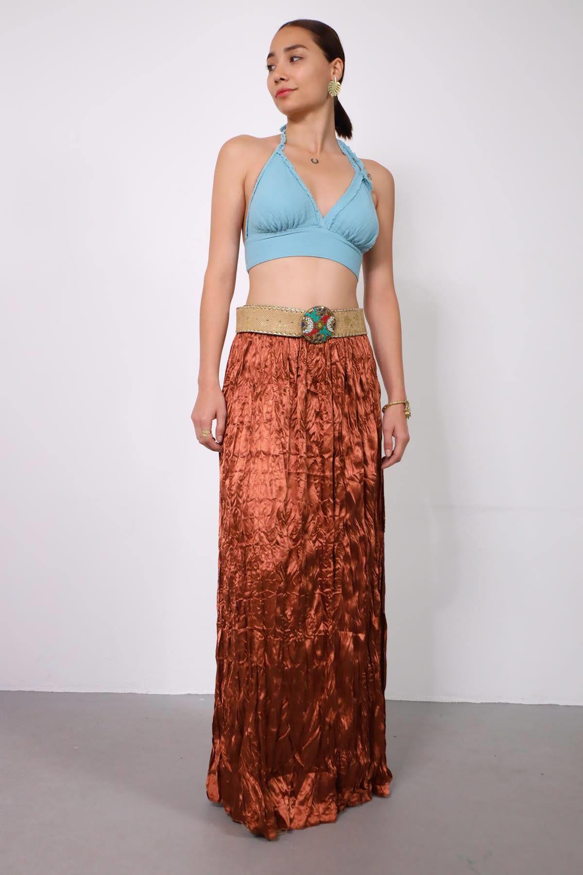 Mavi Püsküllü Boyundan Bağlamalı Crop Bluz - Şaman Butik Mavi Püsküllü Boyundan Bağlamalı Crop Bluz