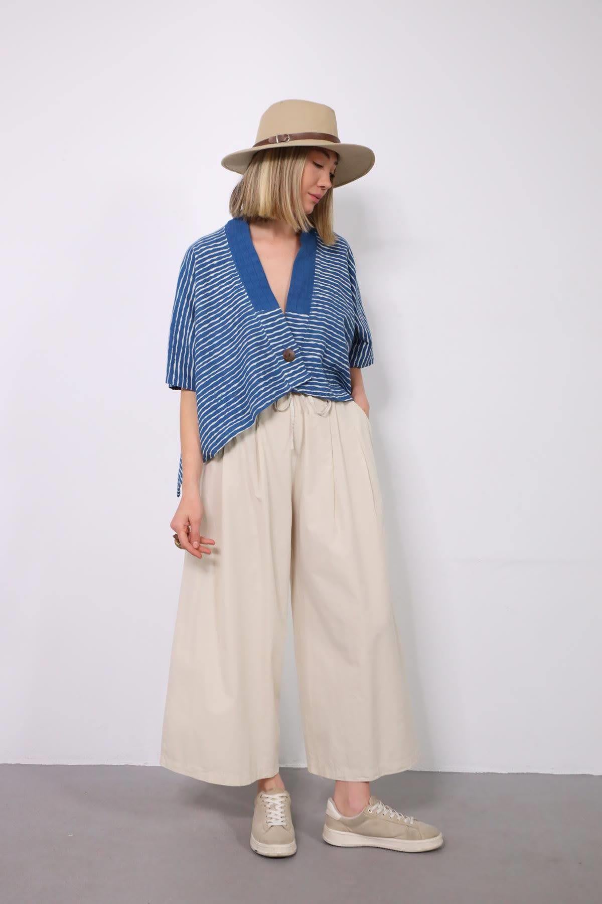 Taş Rengi Beli Lastikli Salaş Pantolon - Şaman Butik Taş Rengi Beli Lastikli Salaş Pantolon