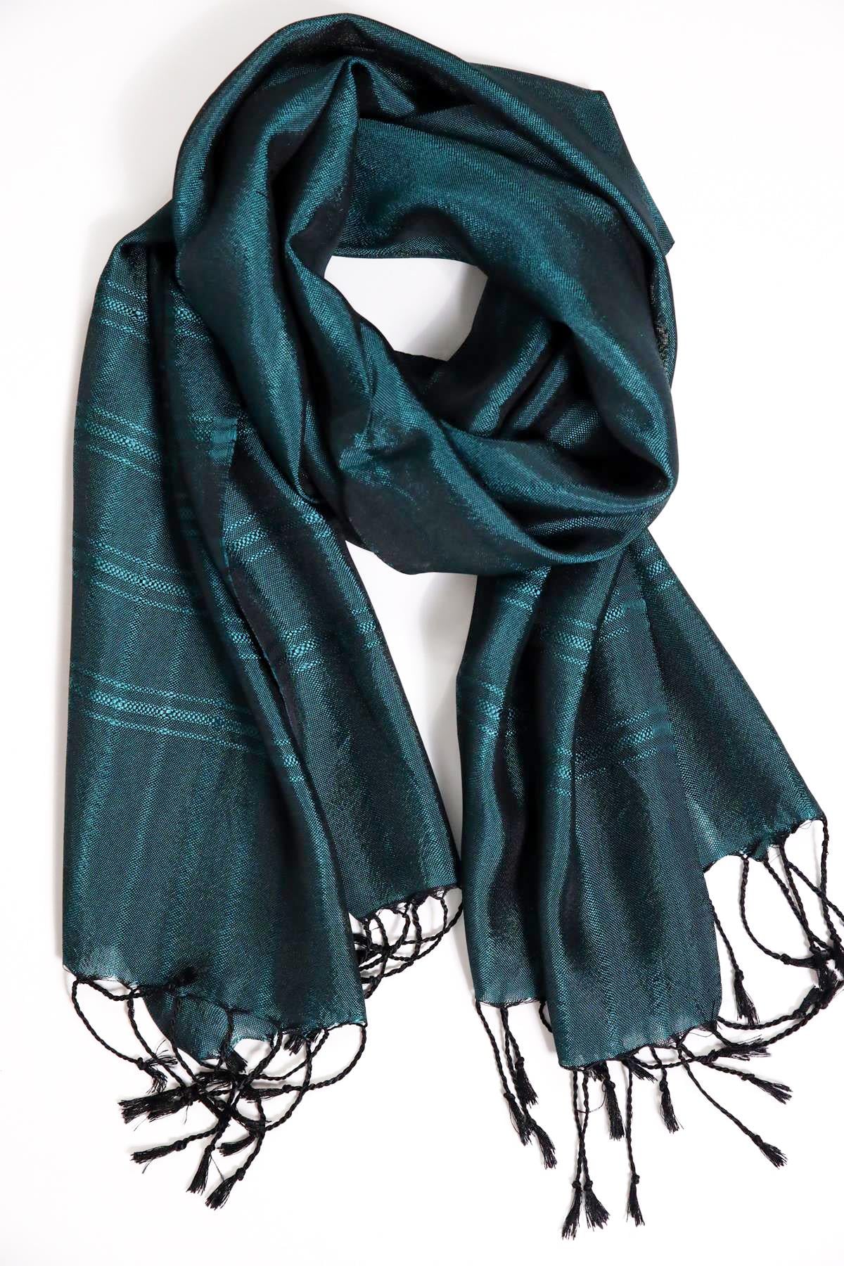 Petrol Mavisi İpek Şal - Şaman Butik Petrol Mavisi İpek Şal