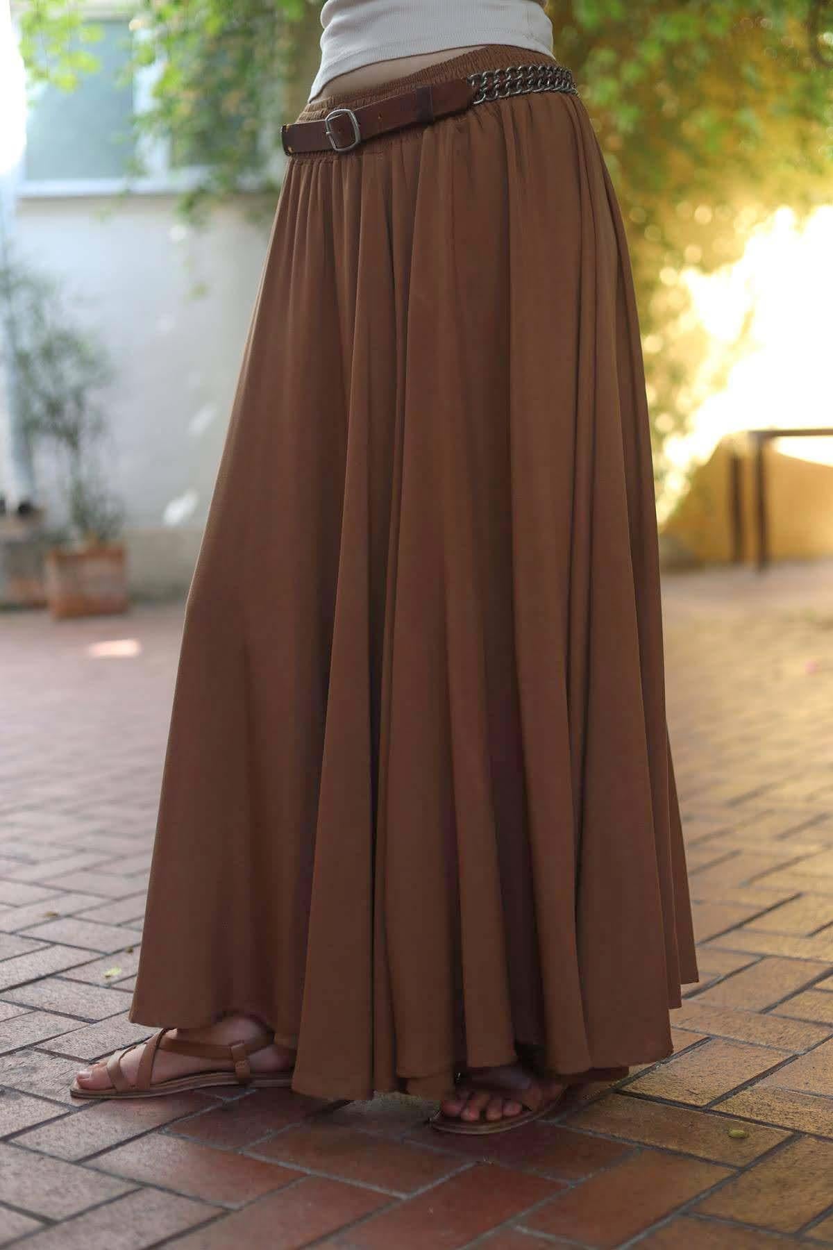 Kahverengi Beli Gipeli Bol Paça Salaş Pantolon