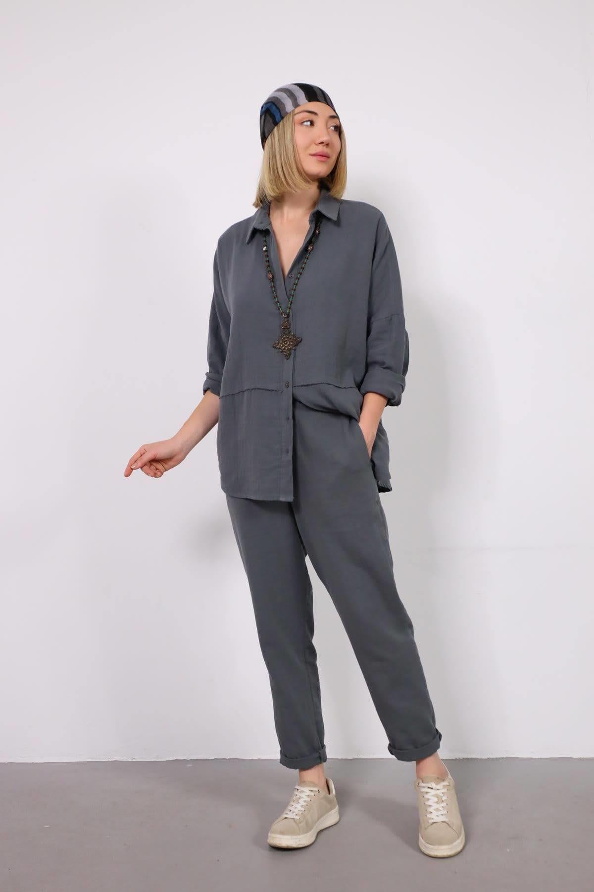 Füme Gömlek ve Pantolon Takım - Şaman Butik - Bohem Giyim ve Aksesuar | Kadın & Erkek Füme Gömlek ve Pantolon Takım