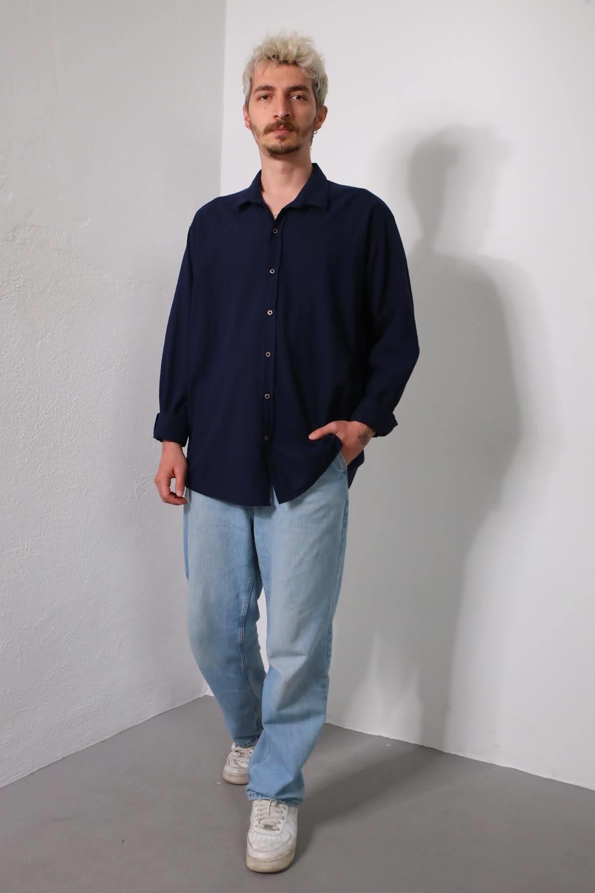 Lacivert Erkek Pamuk Gömlek - Şaman Butik Lacivert Erkek Pamuk Gömlek