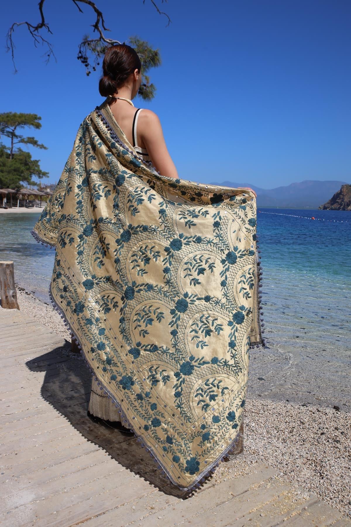 Camel Rengi İşlemeli Bohem Şal - Şaman Butik Camel Rengi İşlemeli Bohem Şal