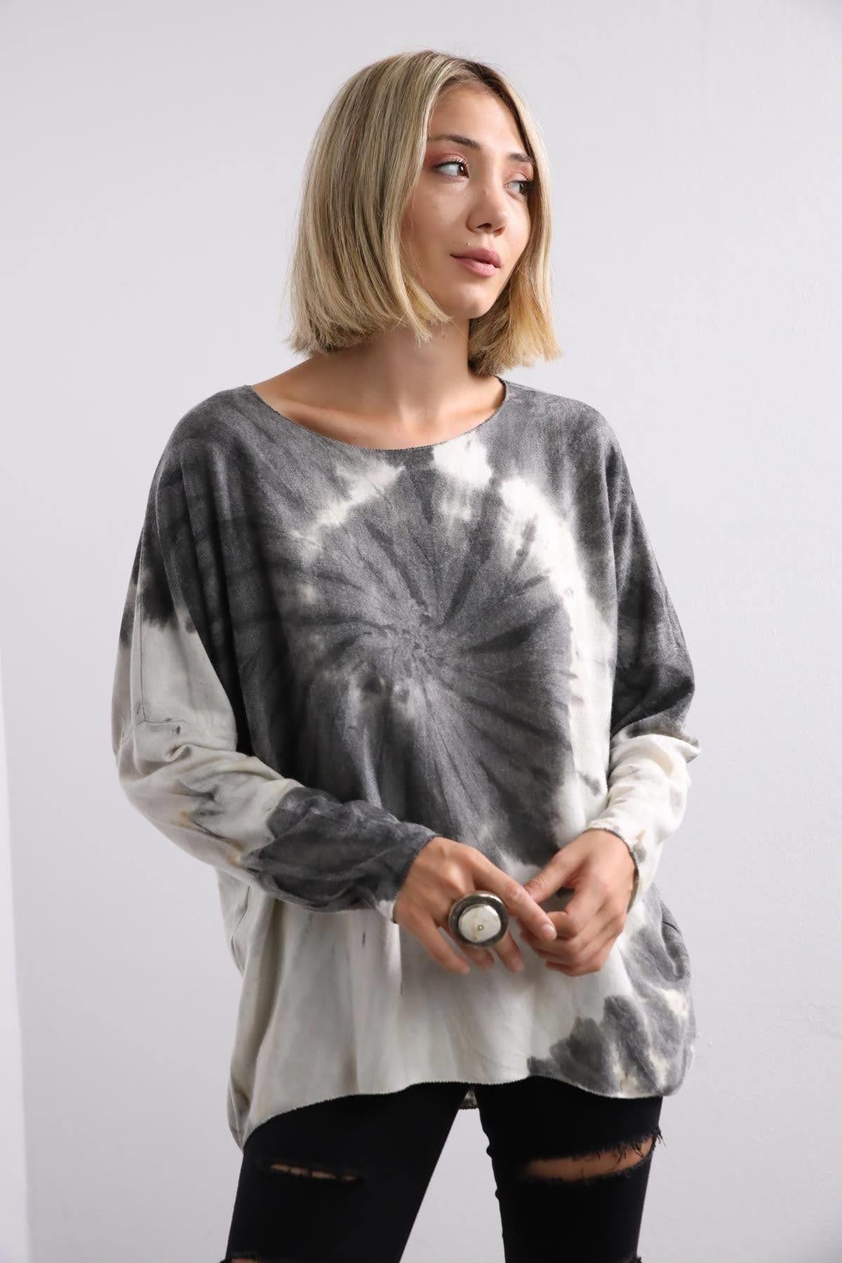  Antrasit Batik Desenli Bluz