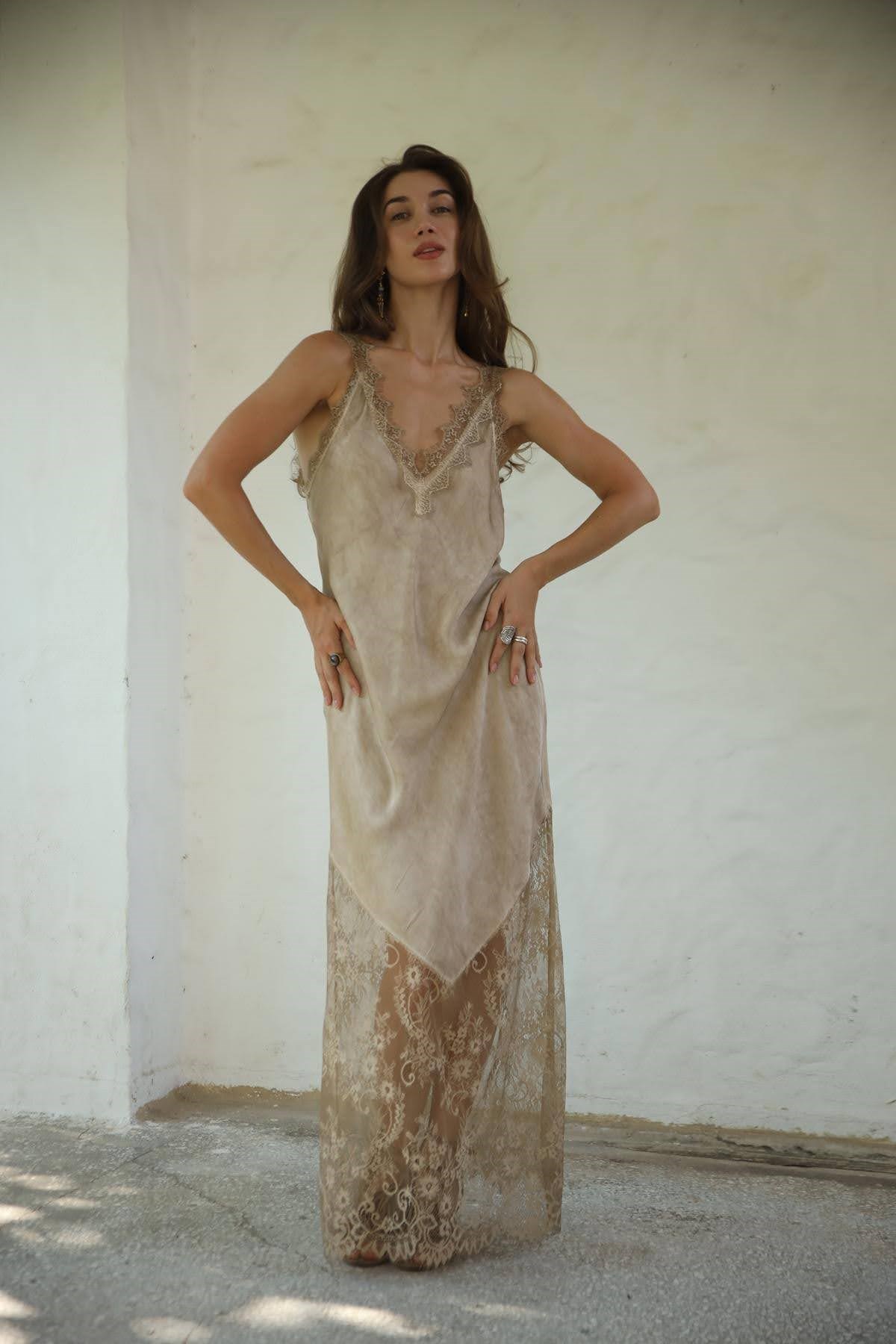 Light Brown Lace Strappy Dress