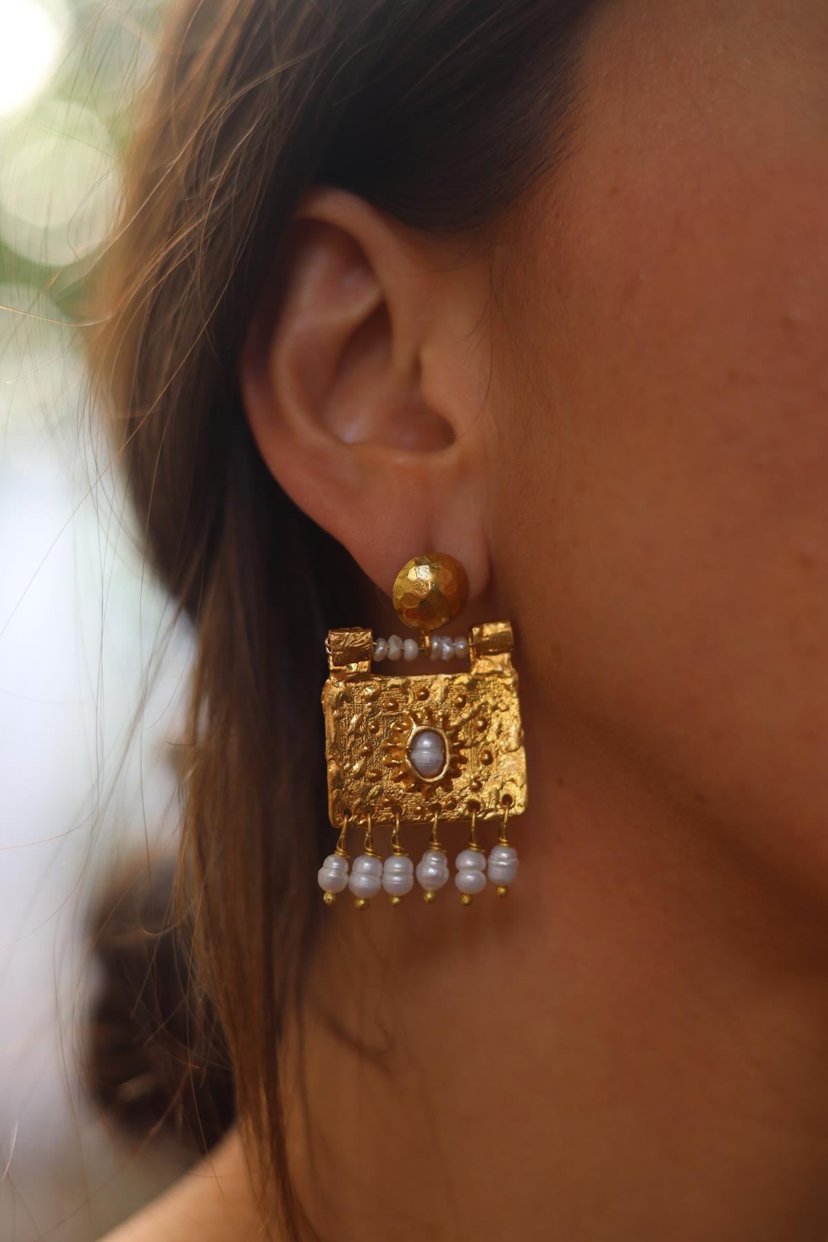 Pearl Detailed Bronze Earrings