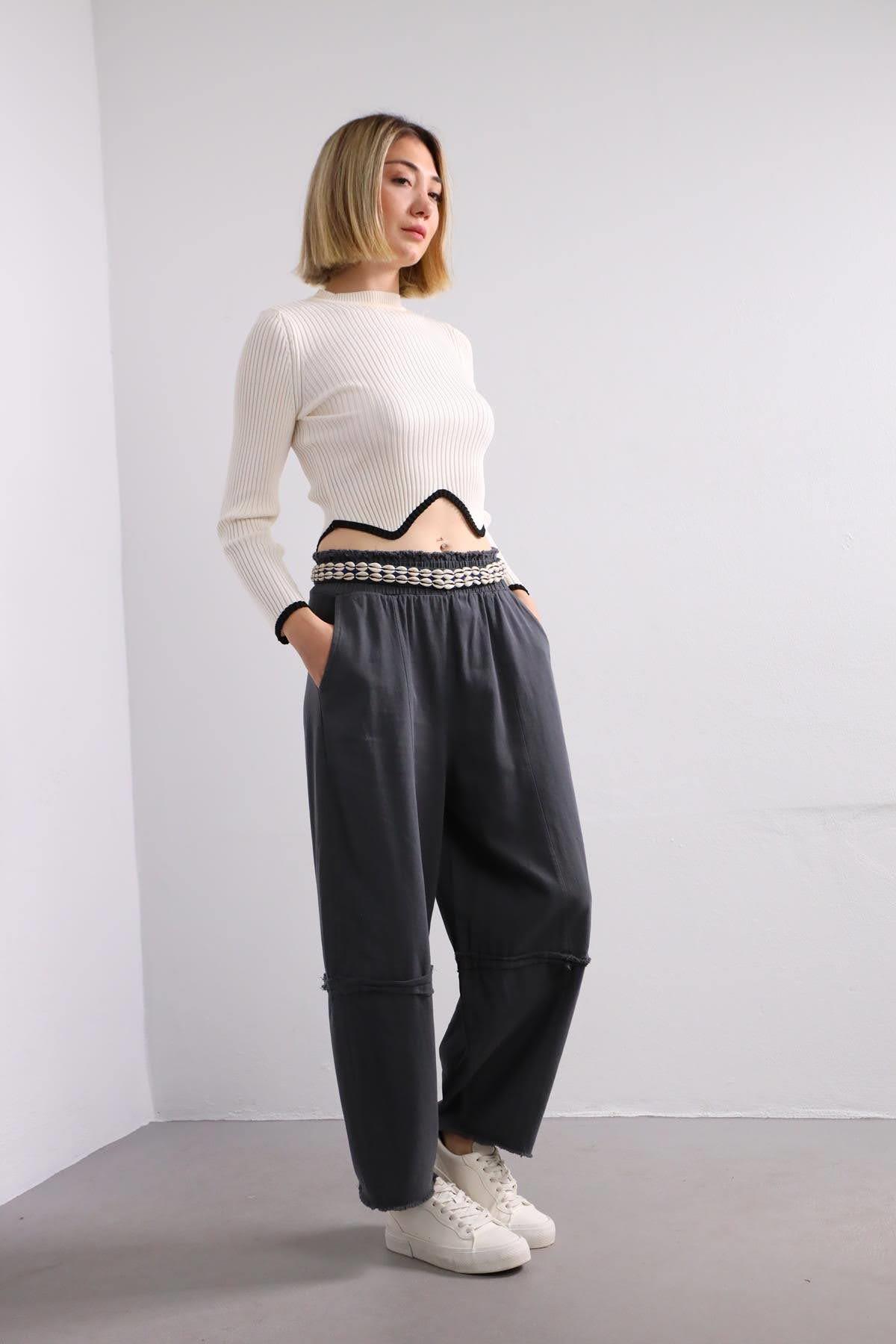 Antrasit Yağ Yıkama Dikiş Detaylı Pantolon - Şaman Butik Antrasit Yağ Yıkama Dikiş Detaylı Pantolon