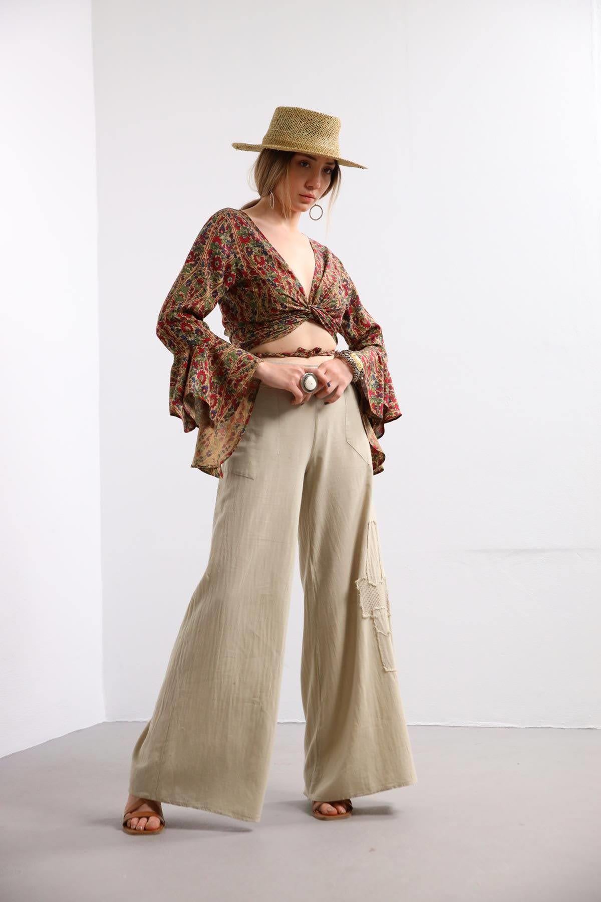 Krem File Detay Pantolon - Şaman Butik - Bohem Giyim ve Aksesuar | Kadın & Erkek Krem File Detay Pantolon