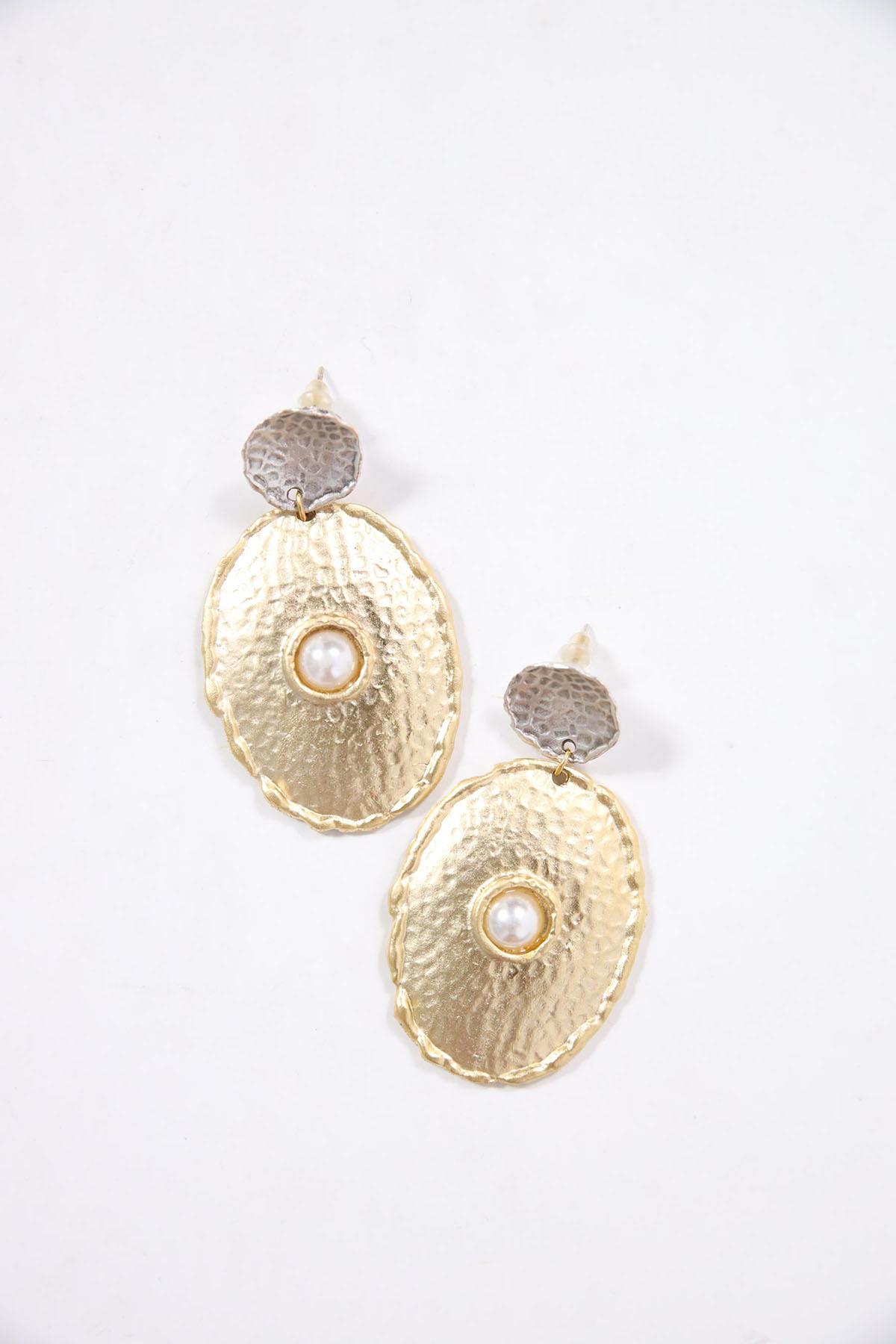  Gümüş ve Altın Kaplama İnci Detaylı Sallantılı Küpe