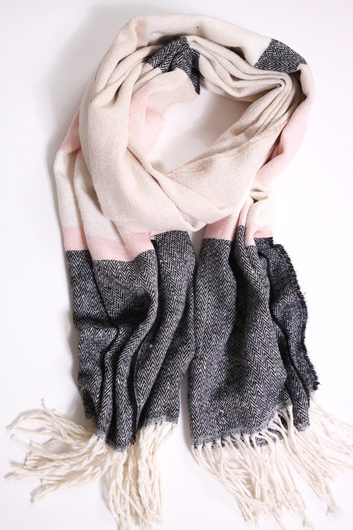 Ekru Desenli Saçaklı Şal - Şaman Butik Ekru Desenli Saçaklı Şal