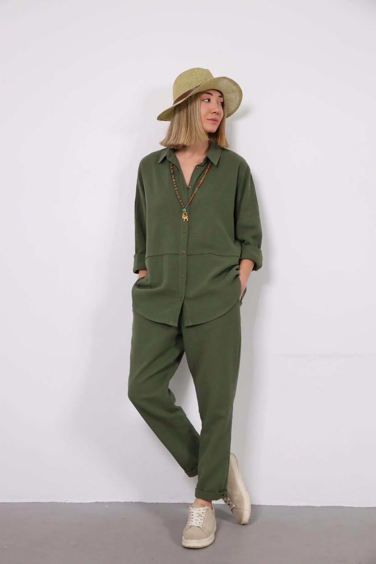 Haki Gömlek ve Pantolon Takım - Şaman Butik - Bohem Giyim ve Aksesuar | Kadın & Erkek Haki Gömlek ve Pantolon Takım