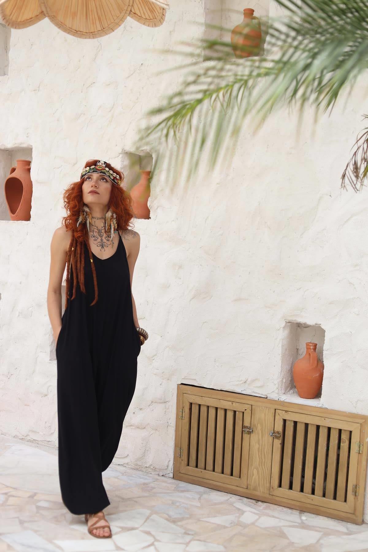 Black Halter Neck Elastic Cuff Jumpsuit