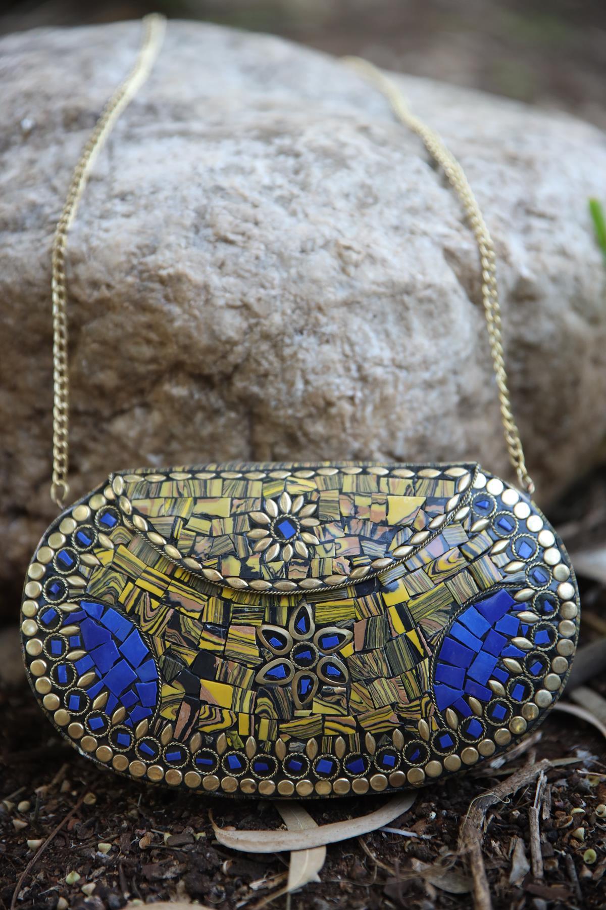 Mustard Color Stoned Design Bag