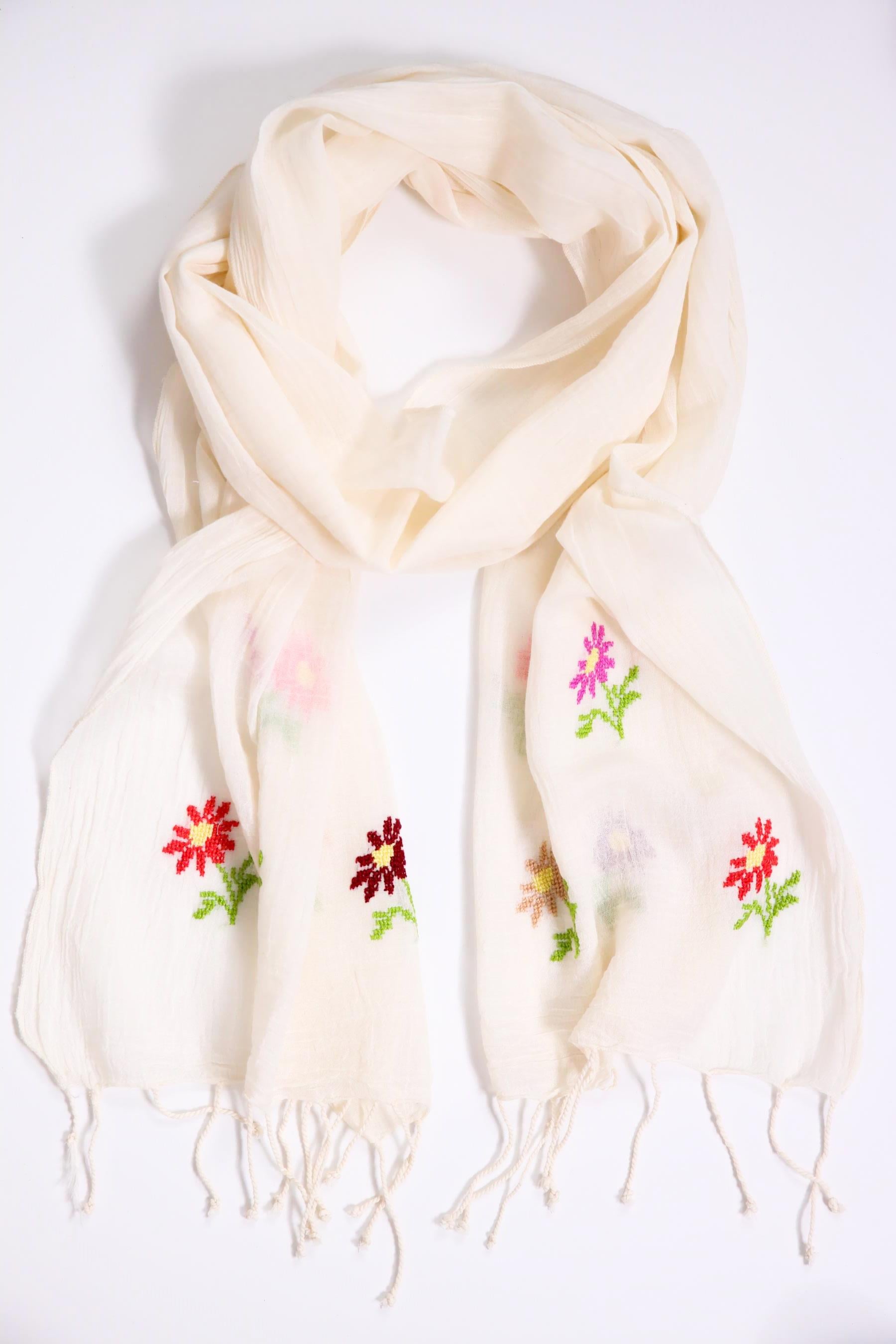 Ekru Kanaviçe Fular - Şaman Butik Ekru Kanaviçe Fular