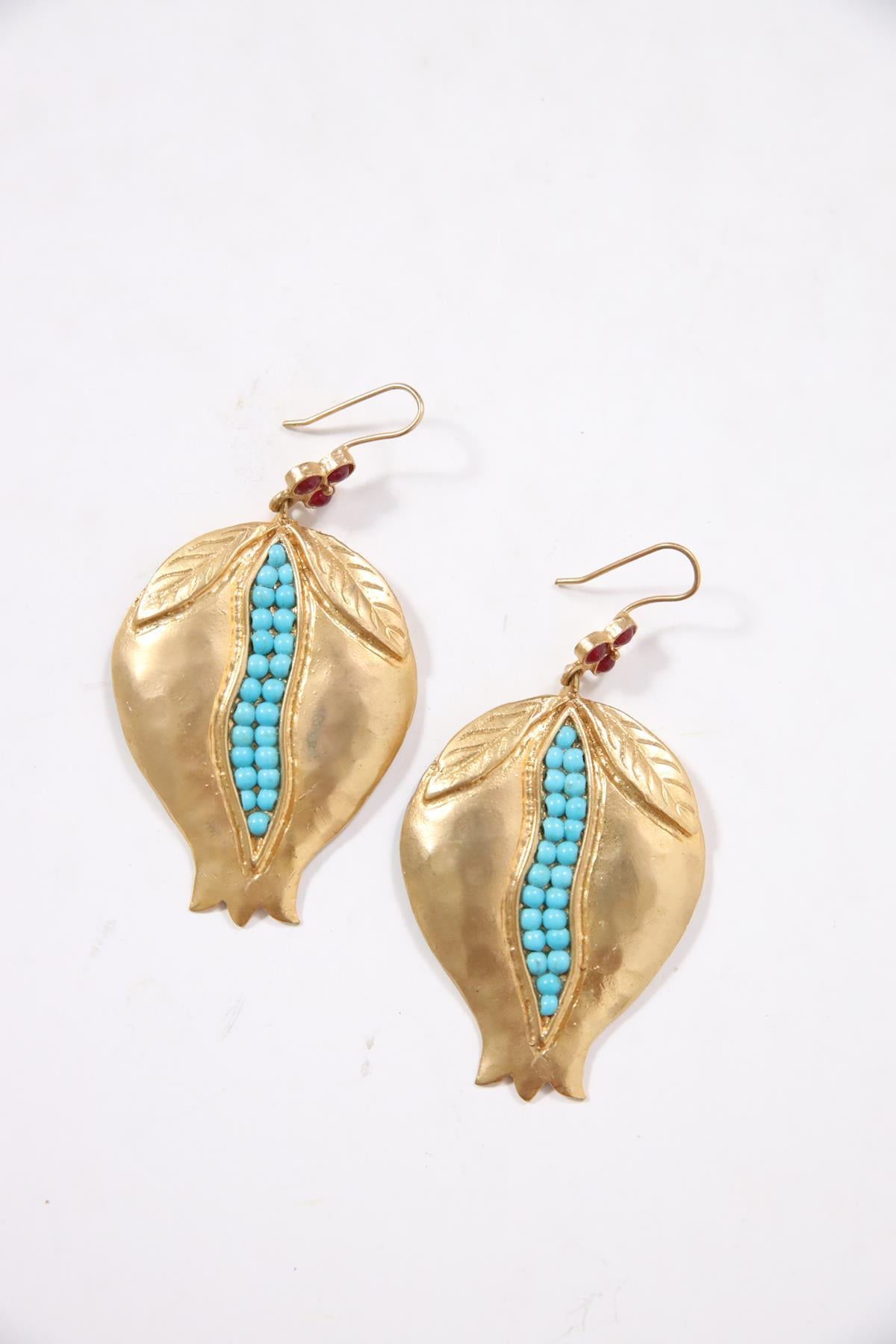 Altın Kaplama Bronz El Yapımı Turkuaz Taşlı Küpe - şAMAN bUTİK Altın Kaplama Bronz El Yapımı Turkuaz Taşlı Küpe