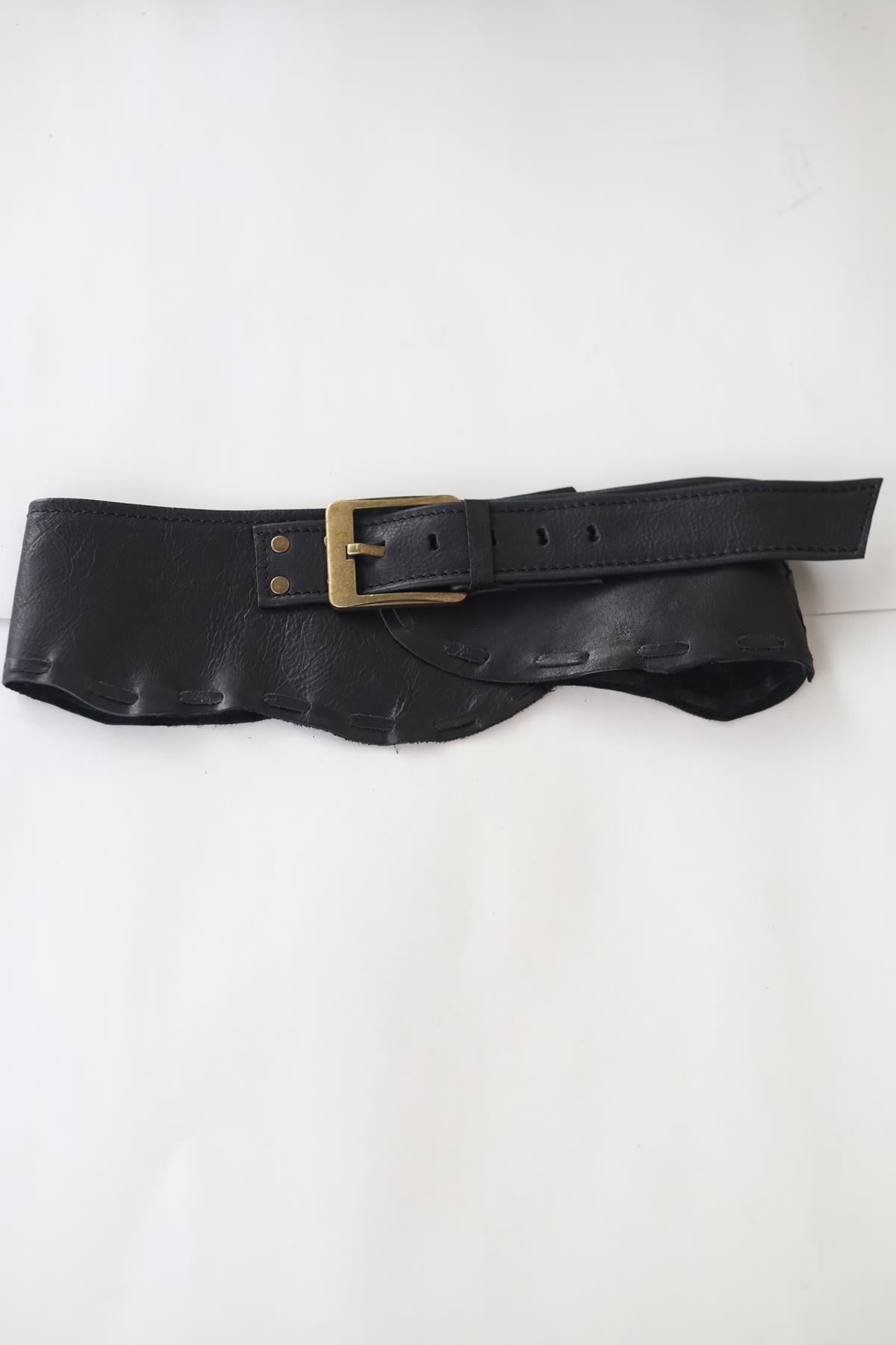 Black Pieced Leather Belt
