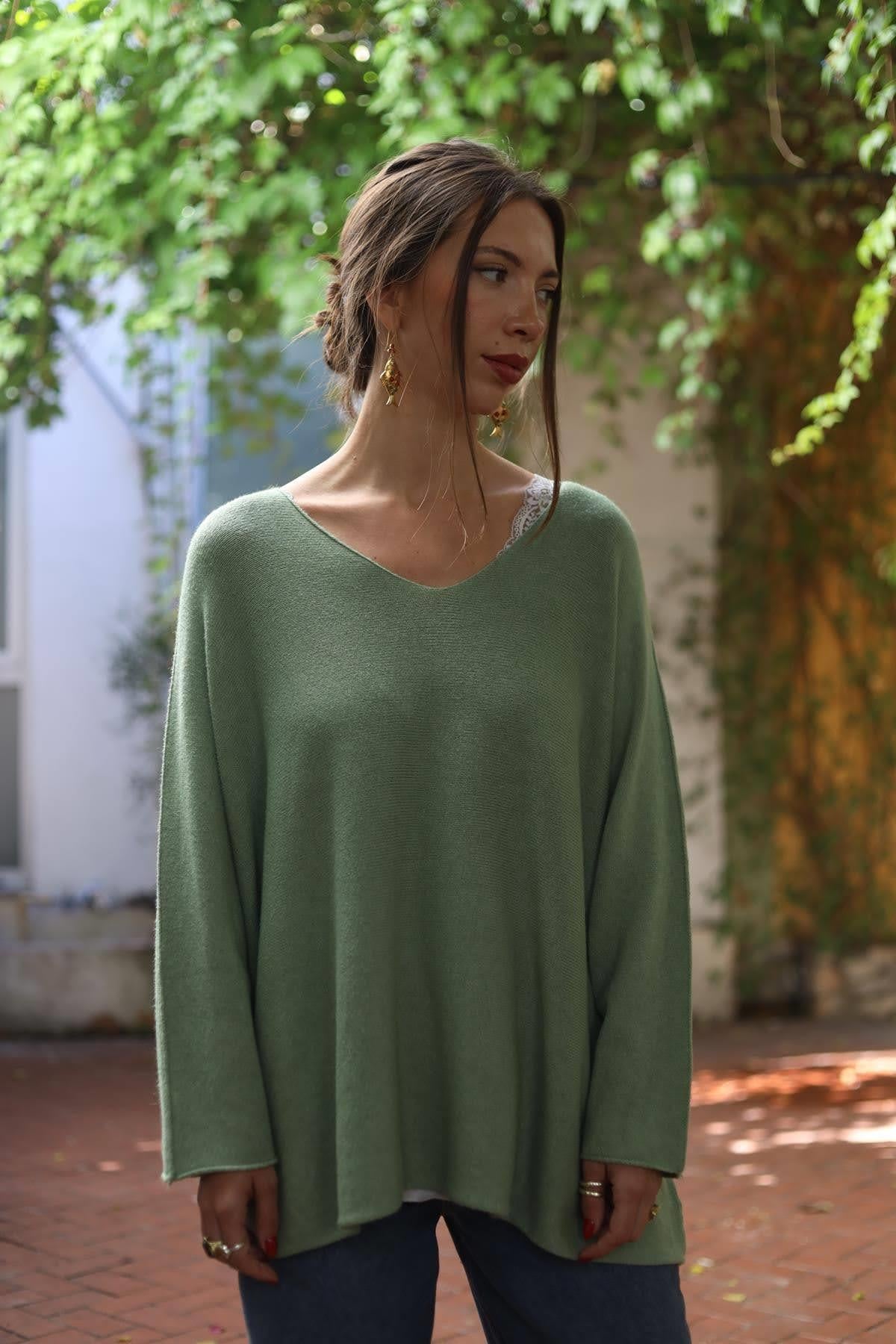 Fıstık Yeşili Yumuşak Doku Salaş Bluz