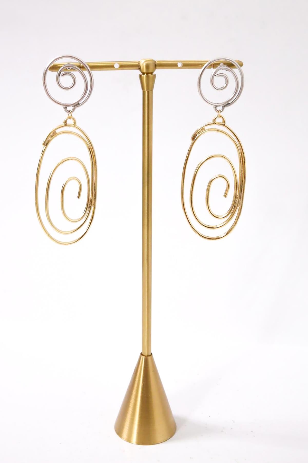  Spiral Motif Altın Ve Gümüş Kaplama Sallantılı Küpe