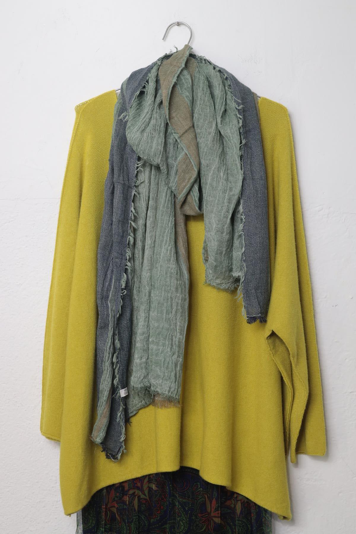 Mint Yeşili Parçalı Pamuk Şal