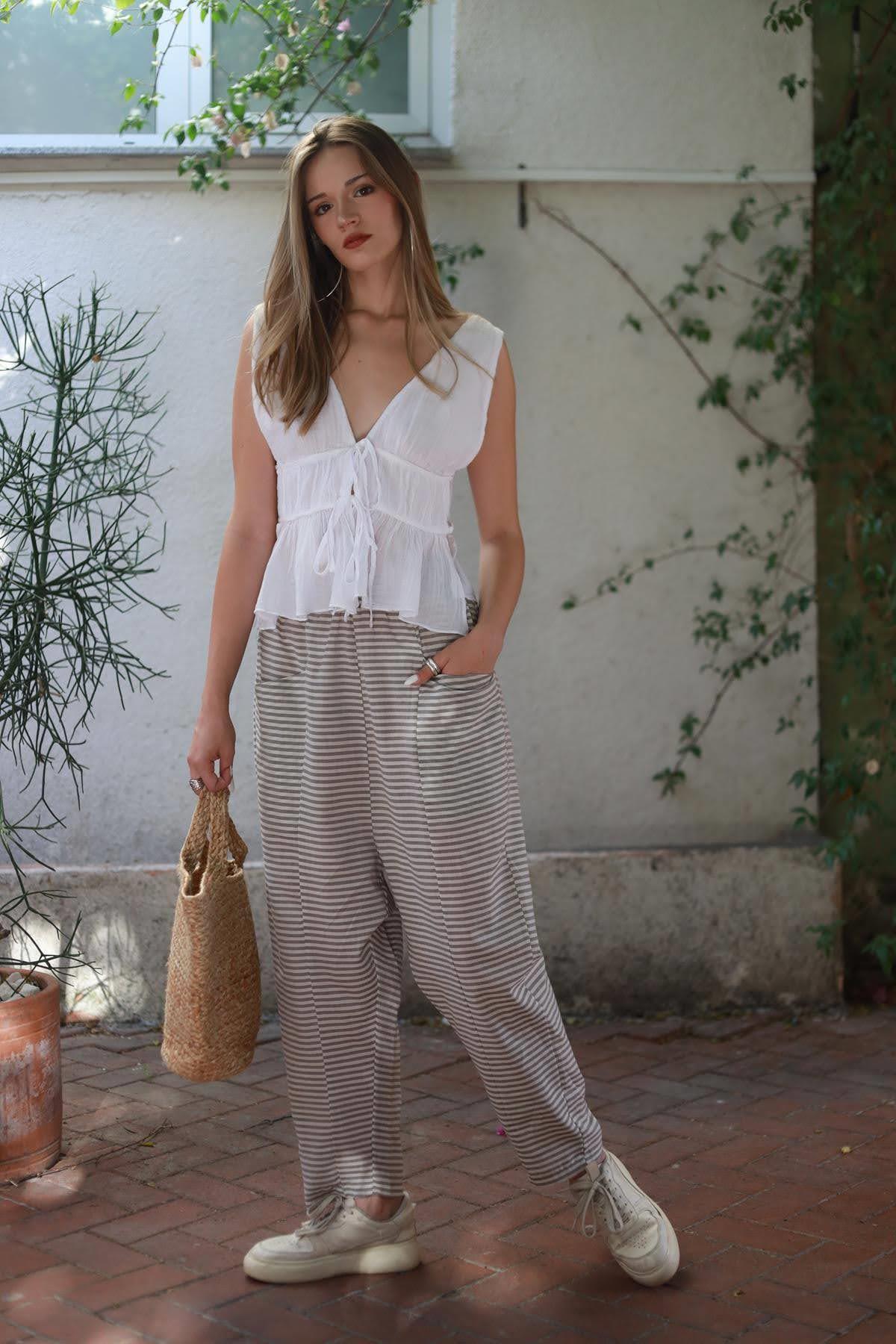 Vizon Çizgili Rahat Pantolon