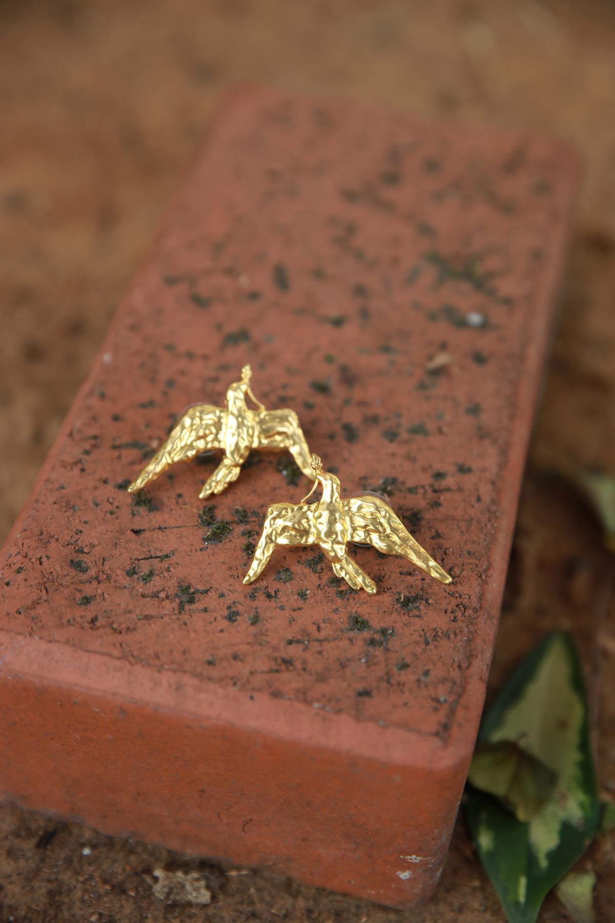 Altın Kaplama Kuş Tasarım Küpe