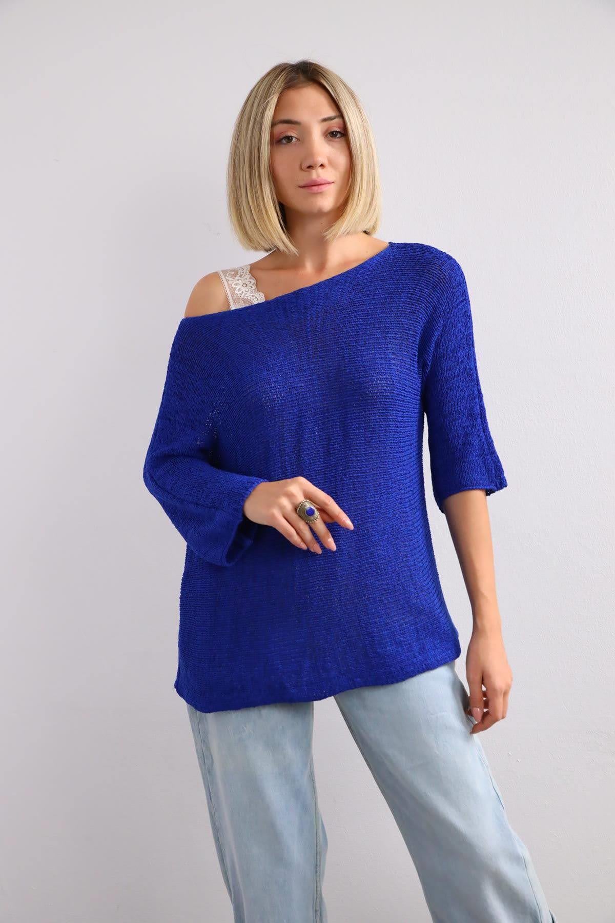 Saks Mavisi Tensel Merserize Bluz - Şaman Butik - Bohem Giyim ve Aksesuar | Kadın & Erkek Saks Mavisi Tensel Merserize Bluz