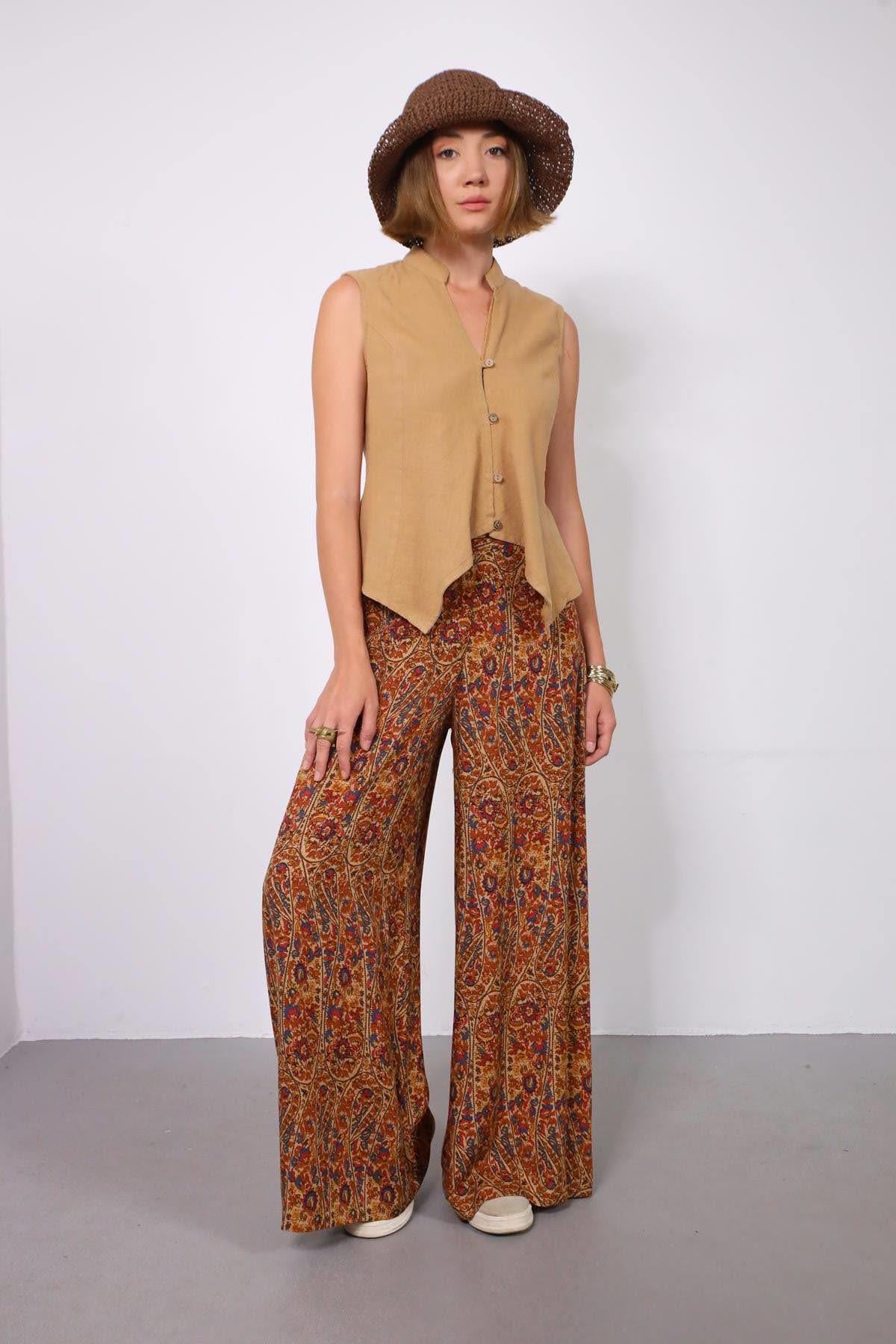 Kahverengi Desenli Yüksek Bel Pantolon - Şaman Butik - Bohem Giyim ve Aksesuar | Kadın & Erkek Kahverengi Desenli Yüksek Bel Pantolon