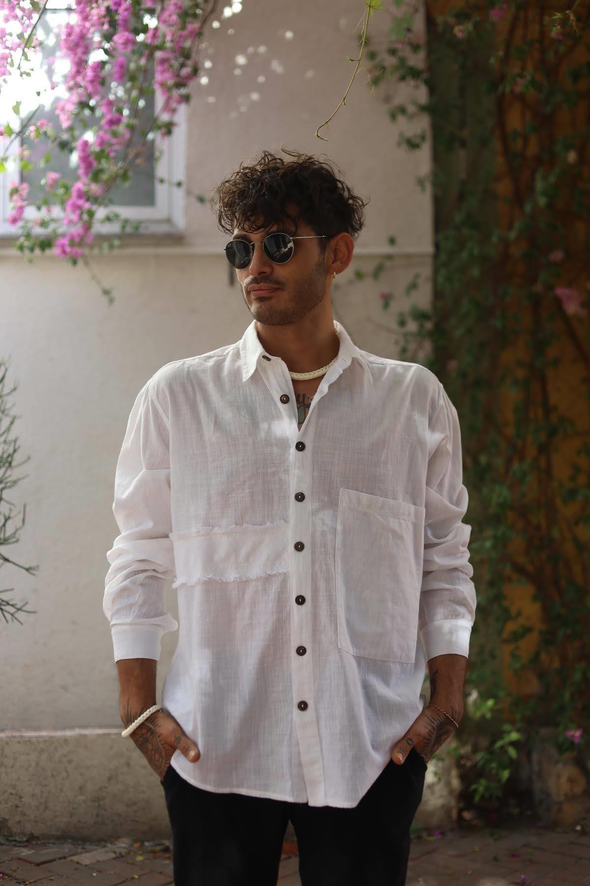 White Tasseled Men's Shirt