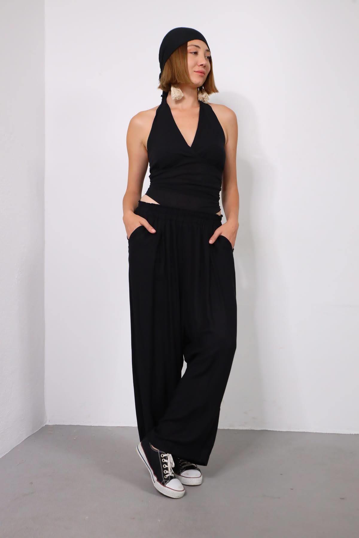 Siyah Düşük Ağlı Pantolon - Şaman Butik Siyah Düşük Ağlı Pantolon