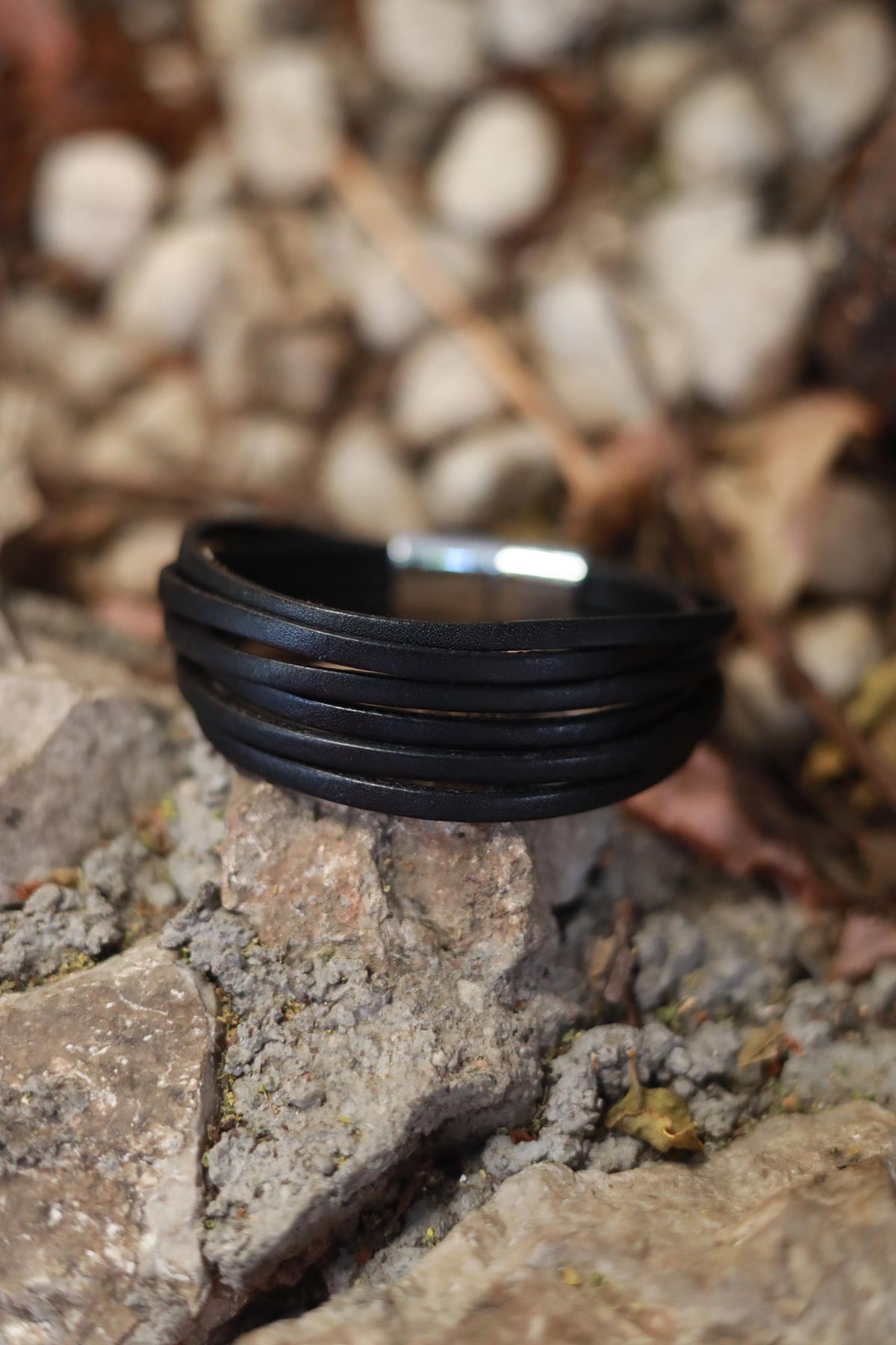 Sıralı Deri Tasarım Bileklik