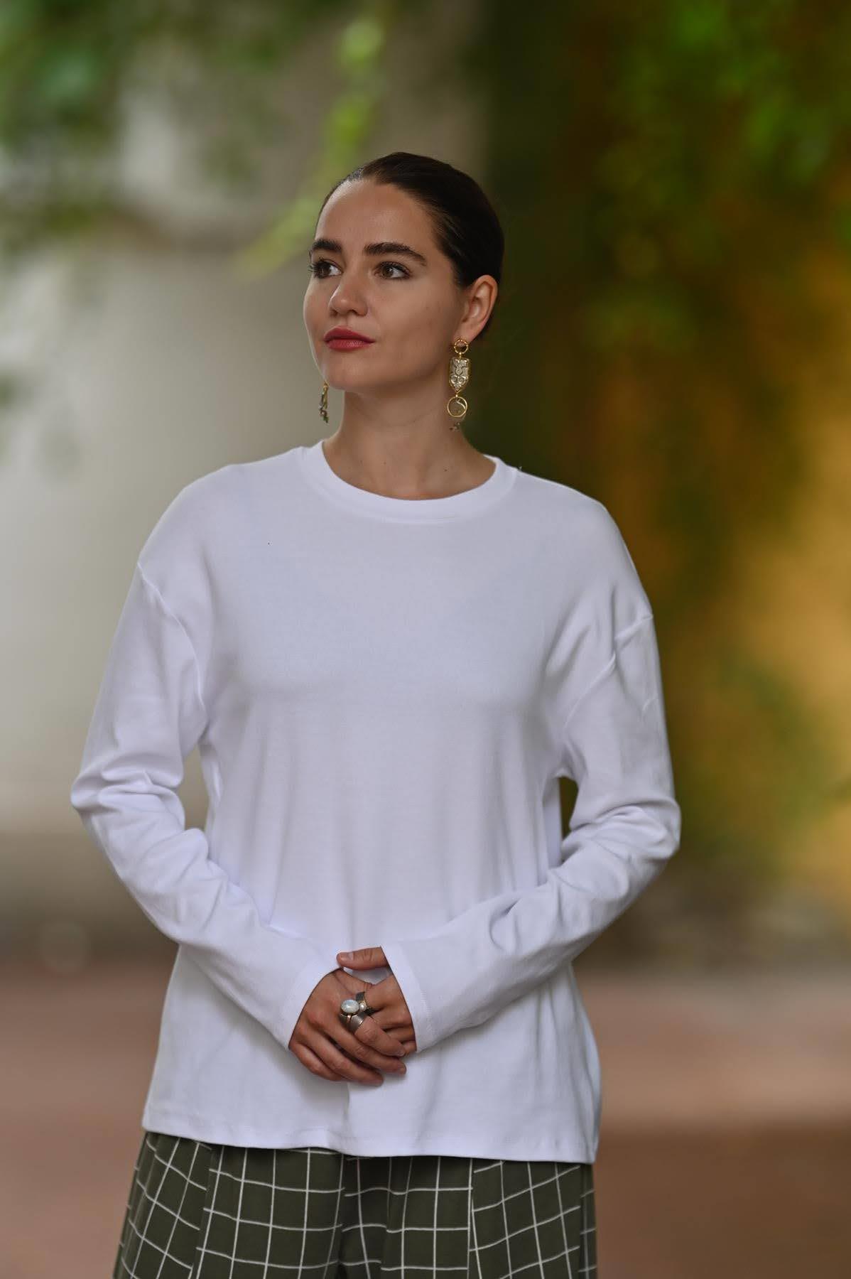 Beyaz Uzun Kollu Basic Bluz