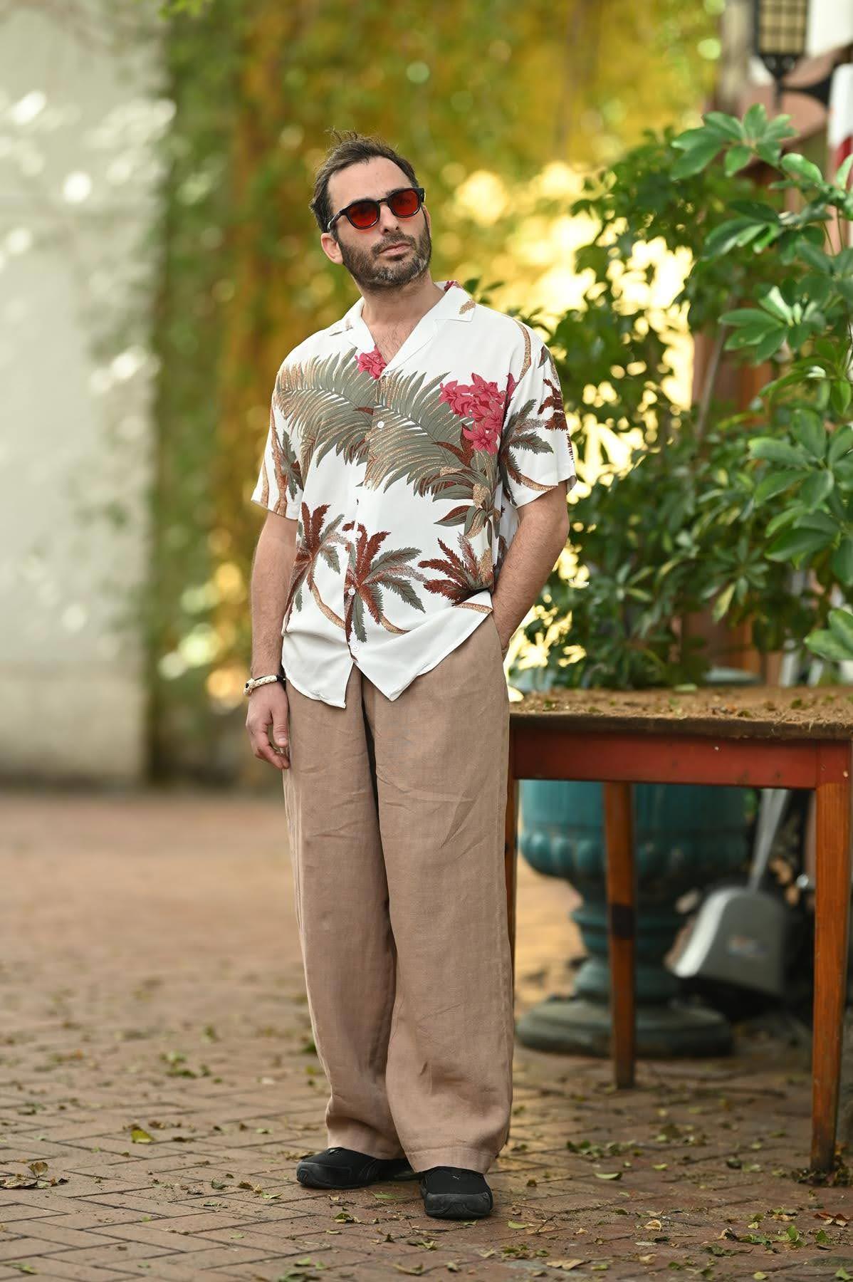 White Patterned Short Sleeve Men's Shirt